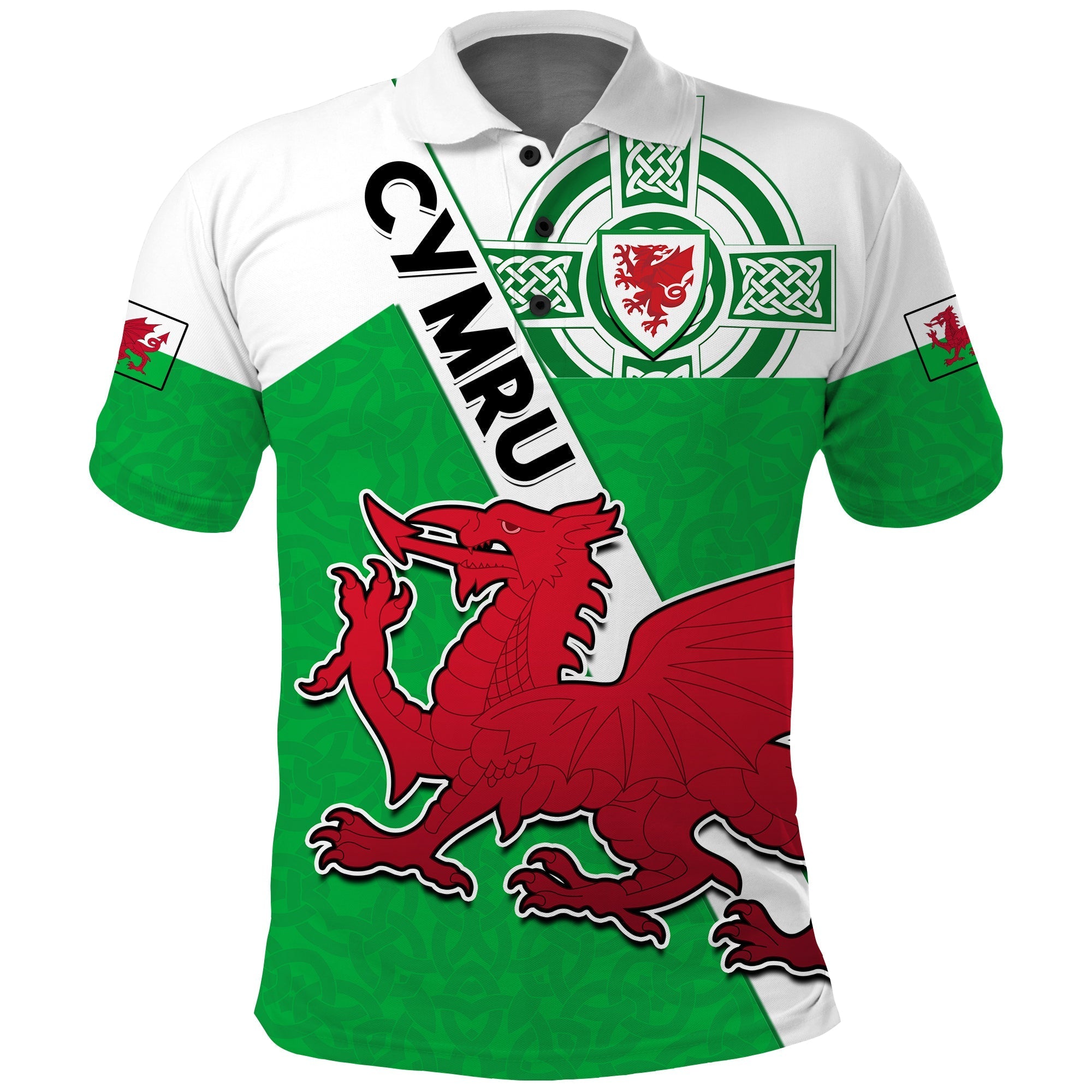 Wales Football Polo Shirt Come On Welsh Dragon With Celtic Knot Pattern - Vibe Hoodie Shop