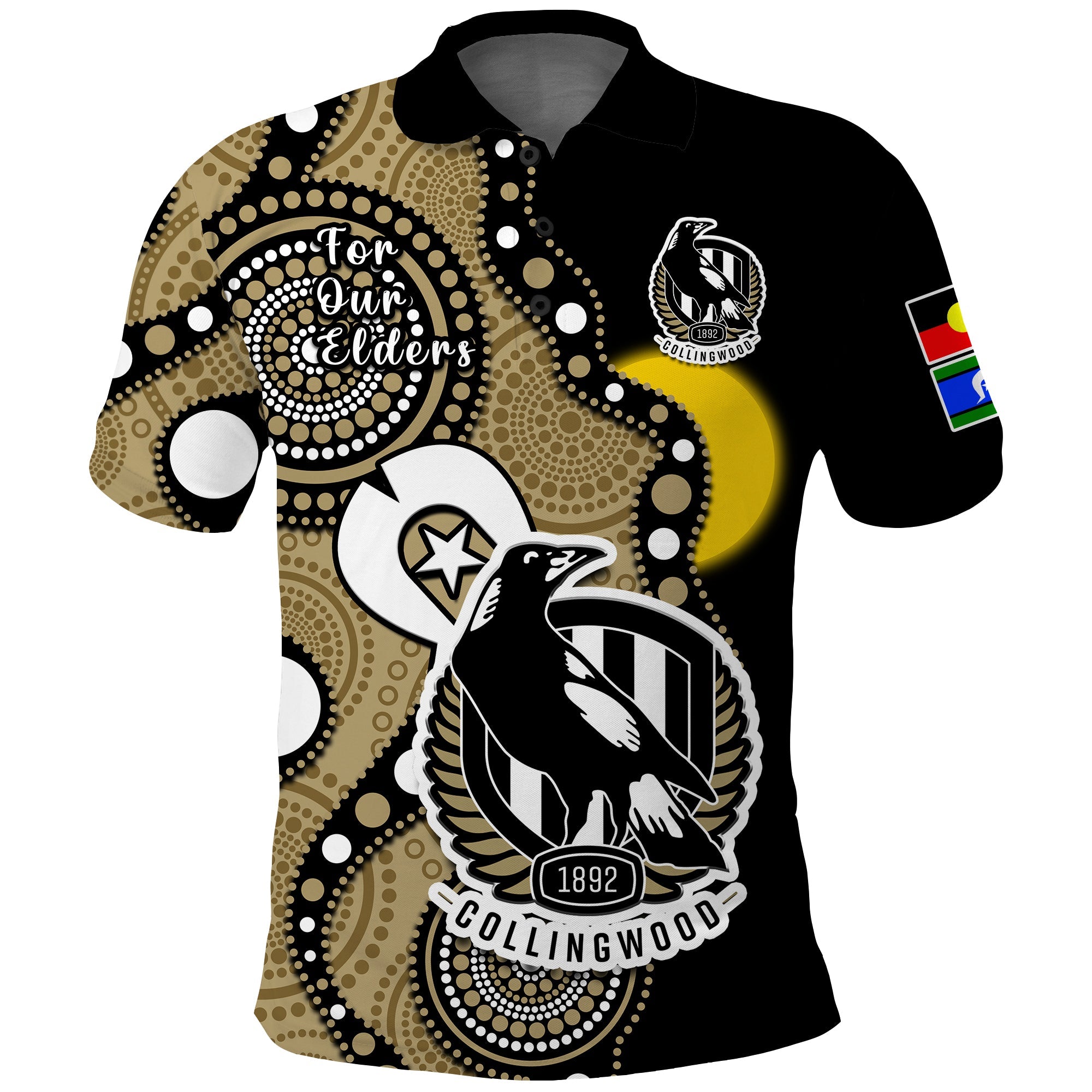 Collingwood Football NAIDOC 2023 Polo Shirt Magpies For Our Elders Indigenous Art - Vibe Hoodie Shop