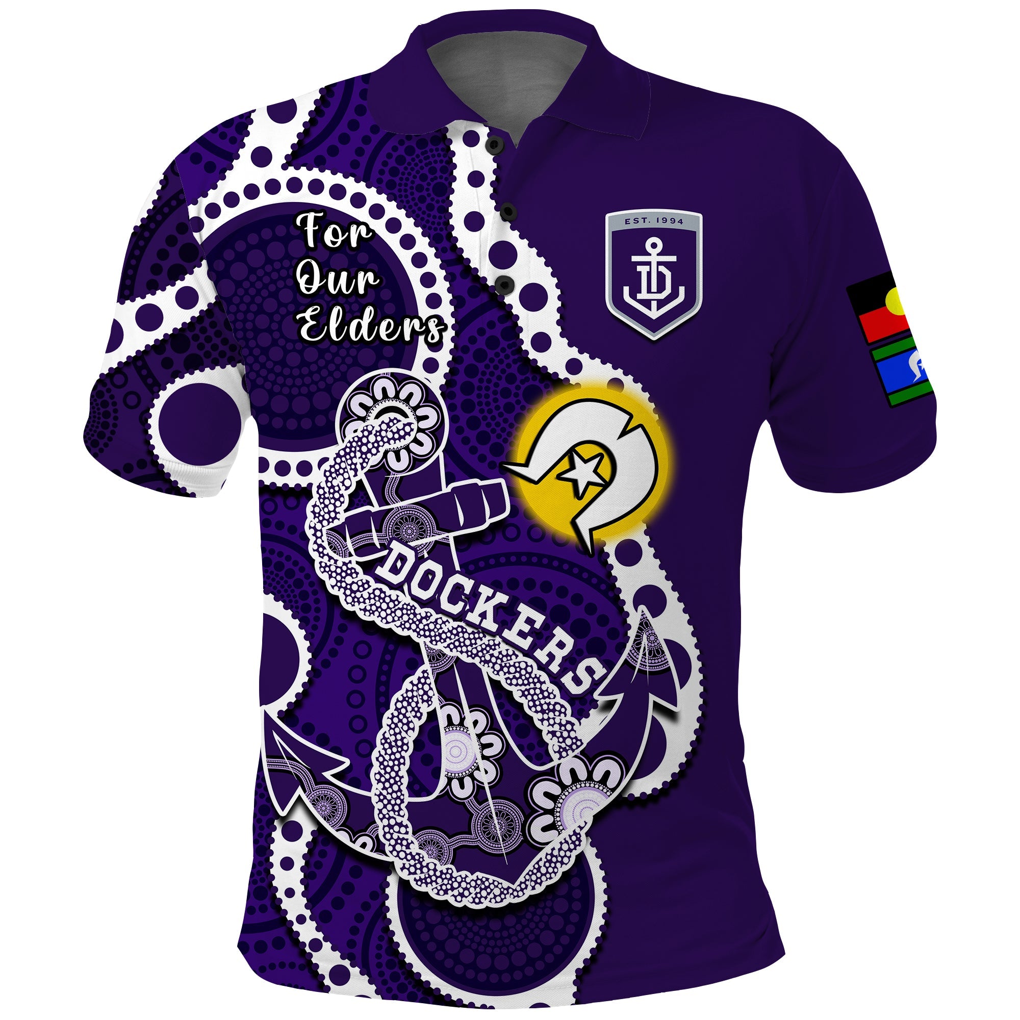 Fremantle Football NAIDOC 2023 Polo Shirt Dockers For Our Elders Indigenous Art - Vibe Hoodie Shop