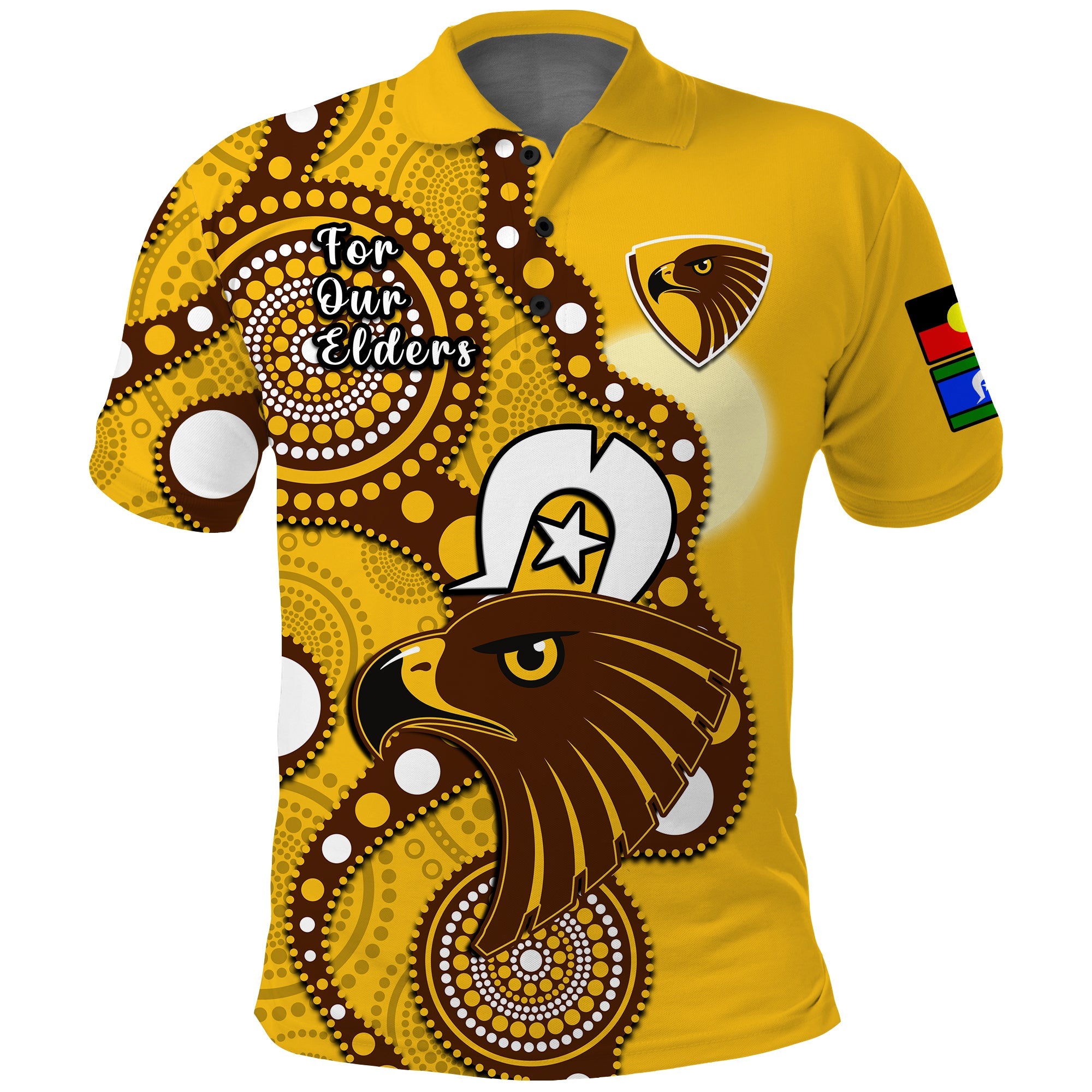 (Custom Text And Number) Hawthorn Football NAIDOC 2023 Polo Shirt Hawks For Our Elders Indigenous - Vibe Hoodie Shop