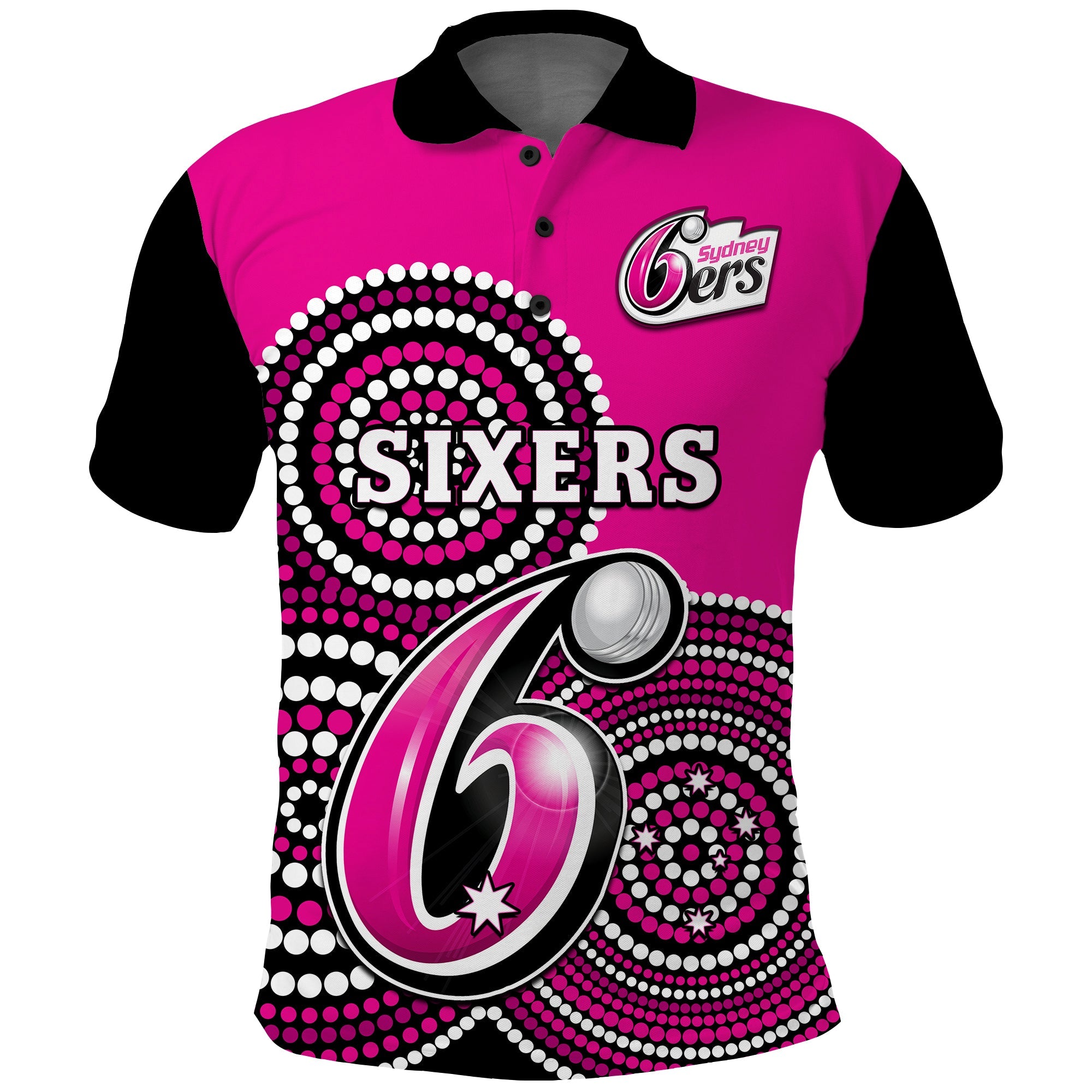 (Custom Text And Number) Sydney Sixers Cricket Polo Shirt Champions BBL12 Proud Indigenous Art - Vibe Hoodie Shop