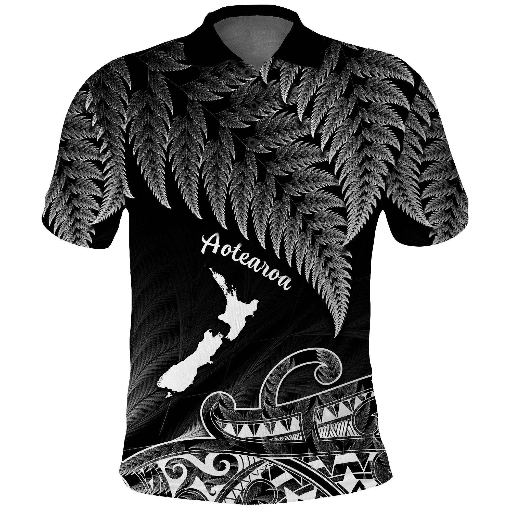 (Custom Personalised) New Zealand Silver Fern Polo Shirt Aotearoa Map Maori - Vibe Hoodie Shop