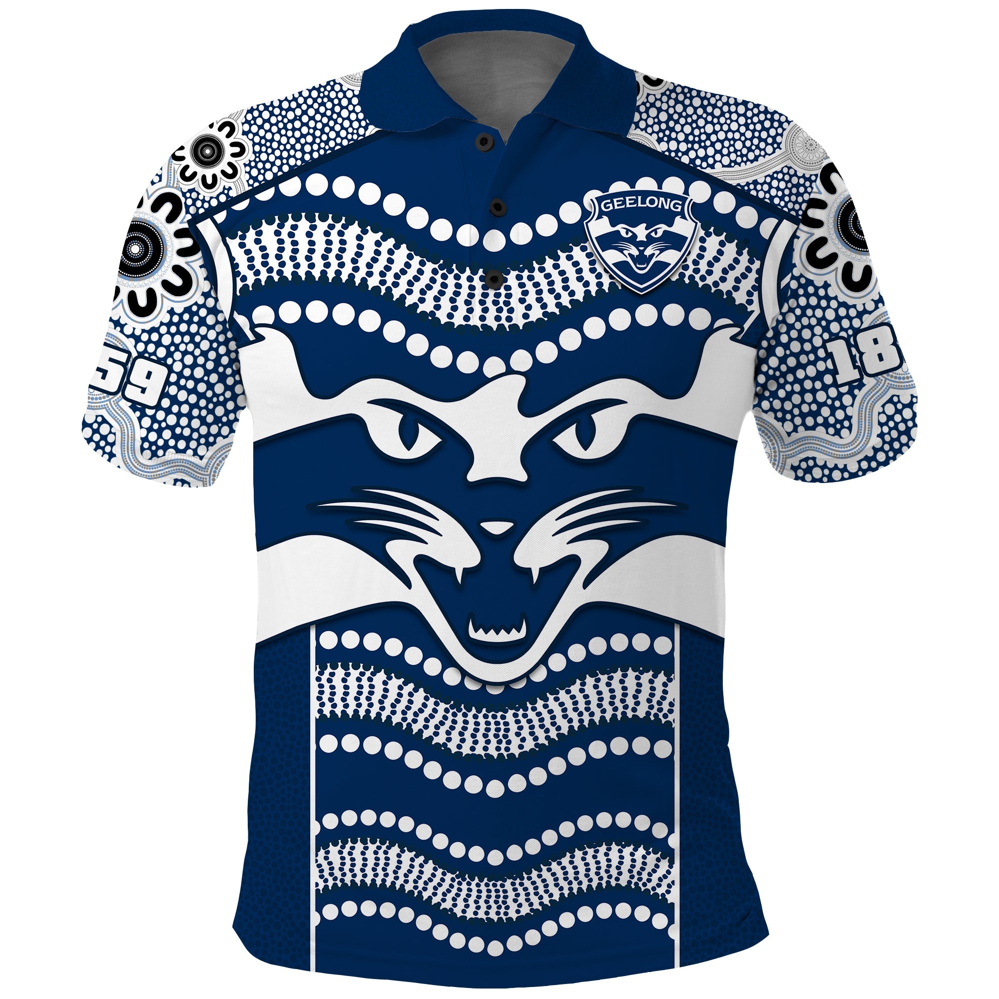 (Custom Text And Number) Cats Football Polo Shirt Geelong 1859 Indigenous Sporty Version - Vibe Hoodie Shop