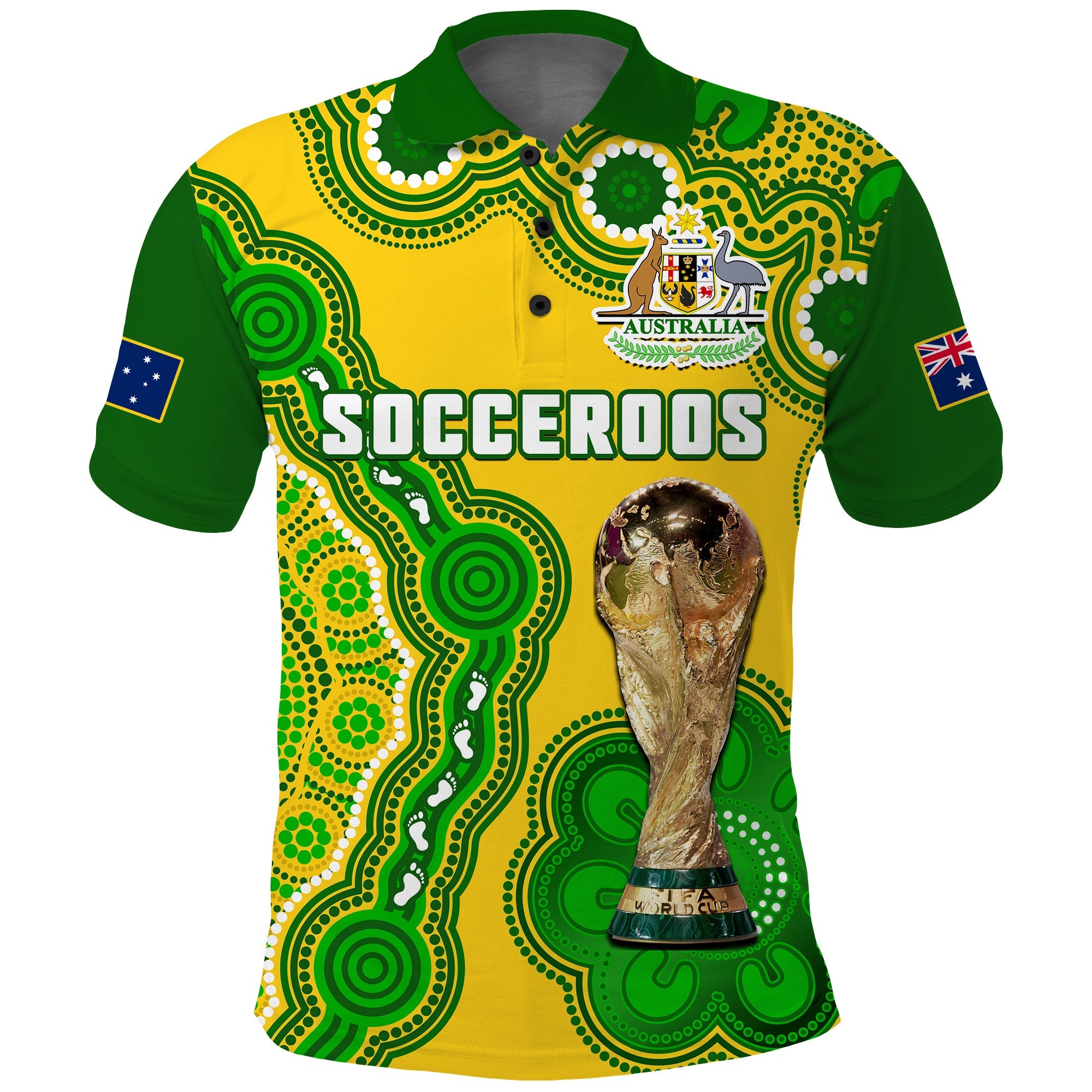 Australia Soccer Polo Shirt Socceroos Aboriginal WC 2022 - Vibe Hoodie Shop