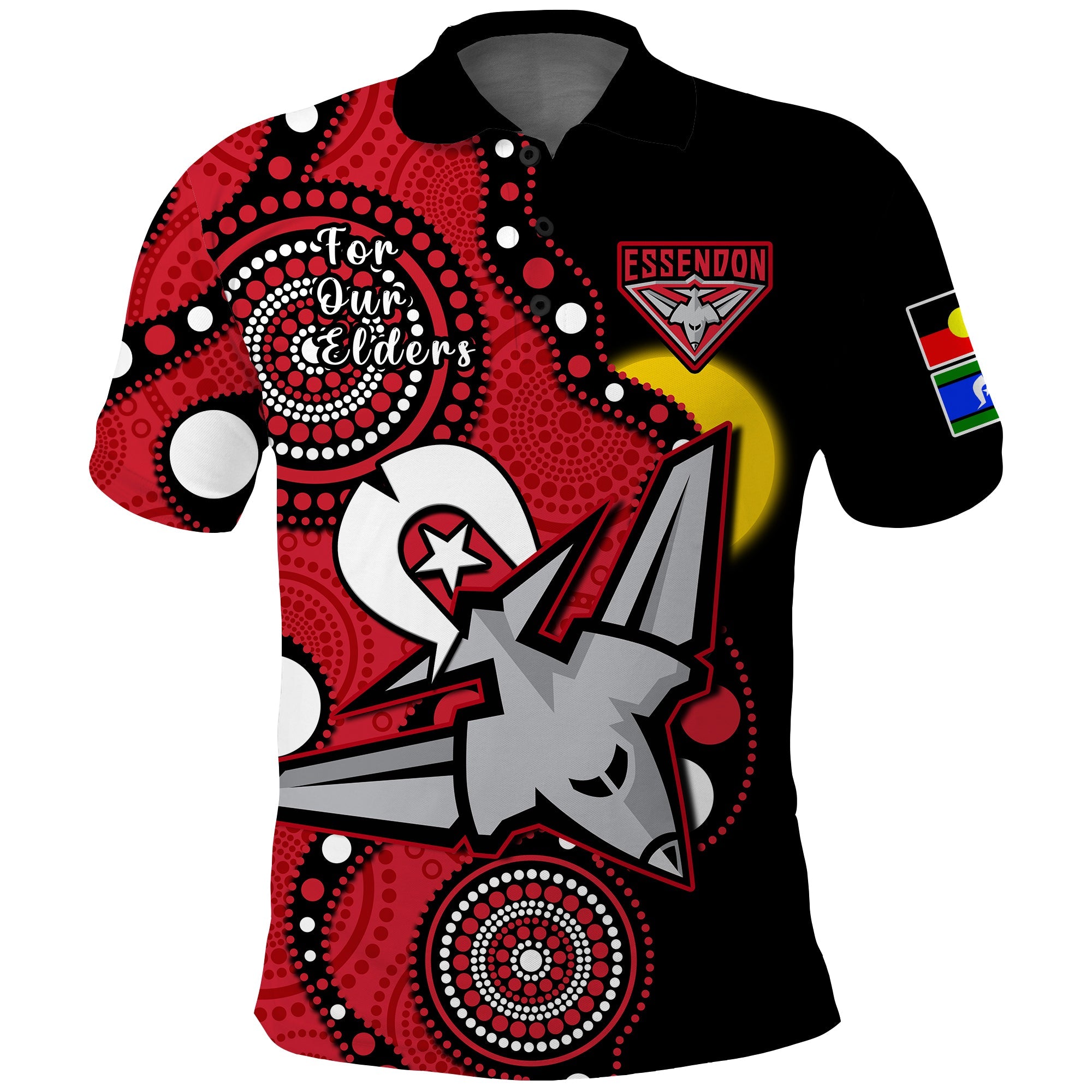 Essendon Football NAIDOC 2023 Polo Shirt Bombers For Our Elders Indigenous Art - Vibe Hoodie Shop