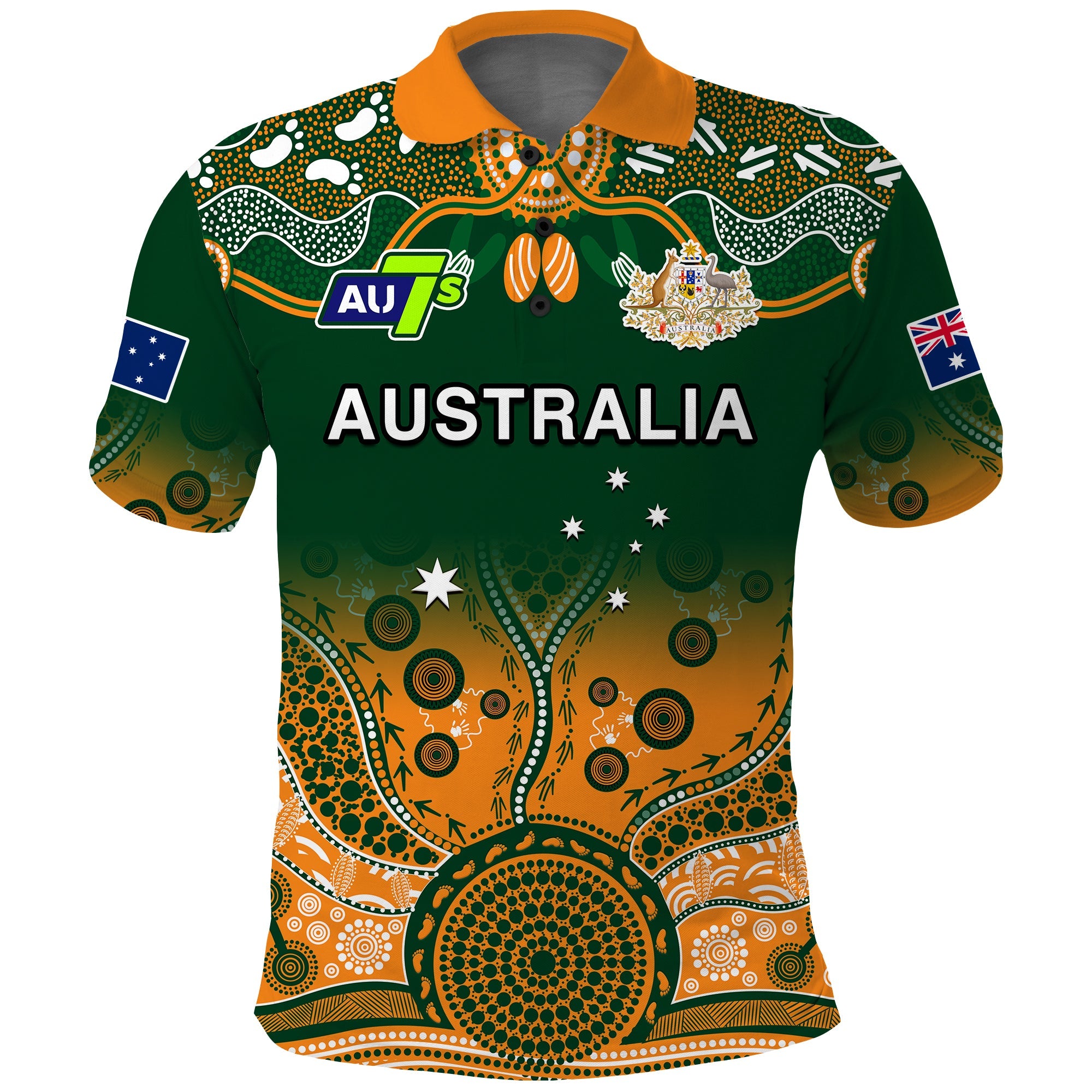 (Custom Text And Number) Australia Rugby Polo Shirt Aussie Sevens Green Indigenous - Vibe Hoodie Shop