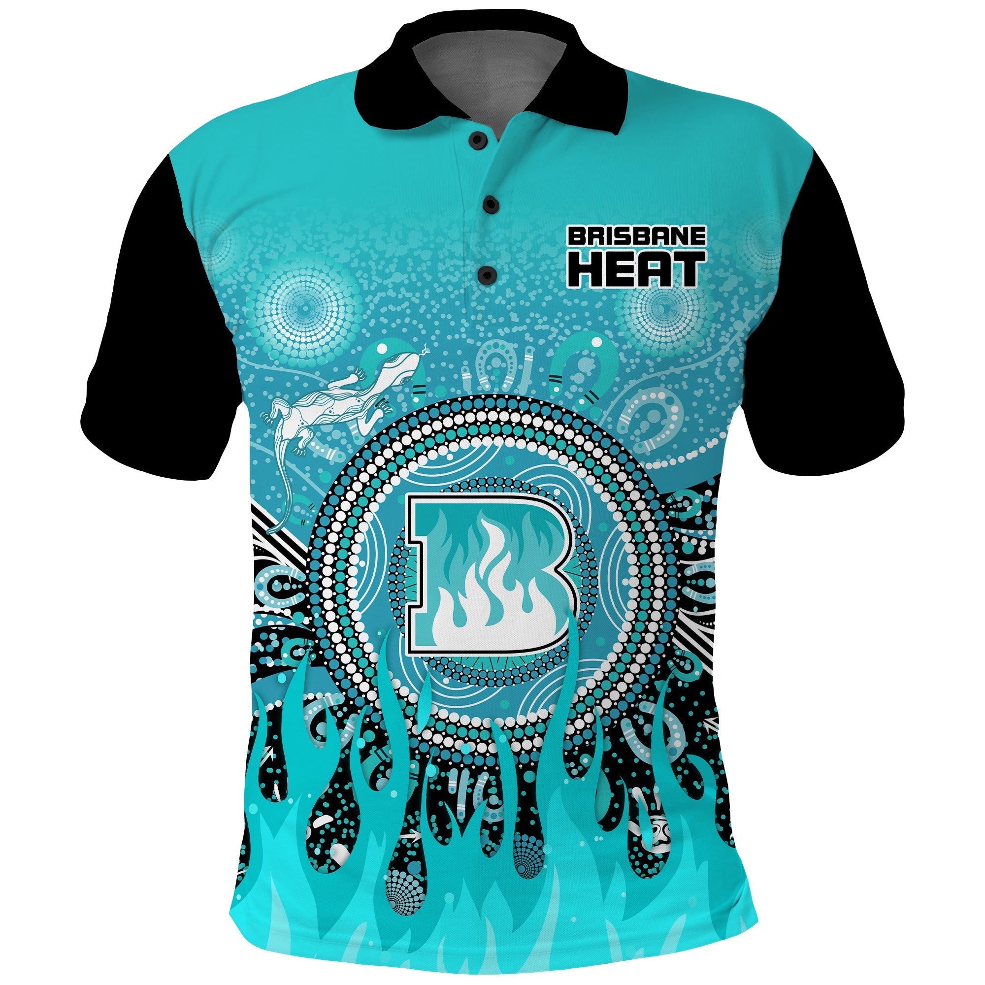 (Custom Text and Number) Brisbane Heat Polo Shirt Aboriginal Dot Fire Australia Cricket - Vibe Hoodie Shop