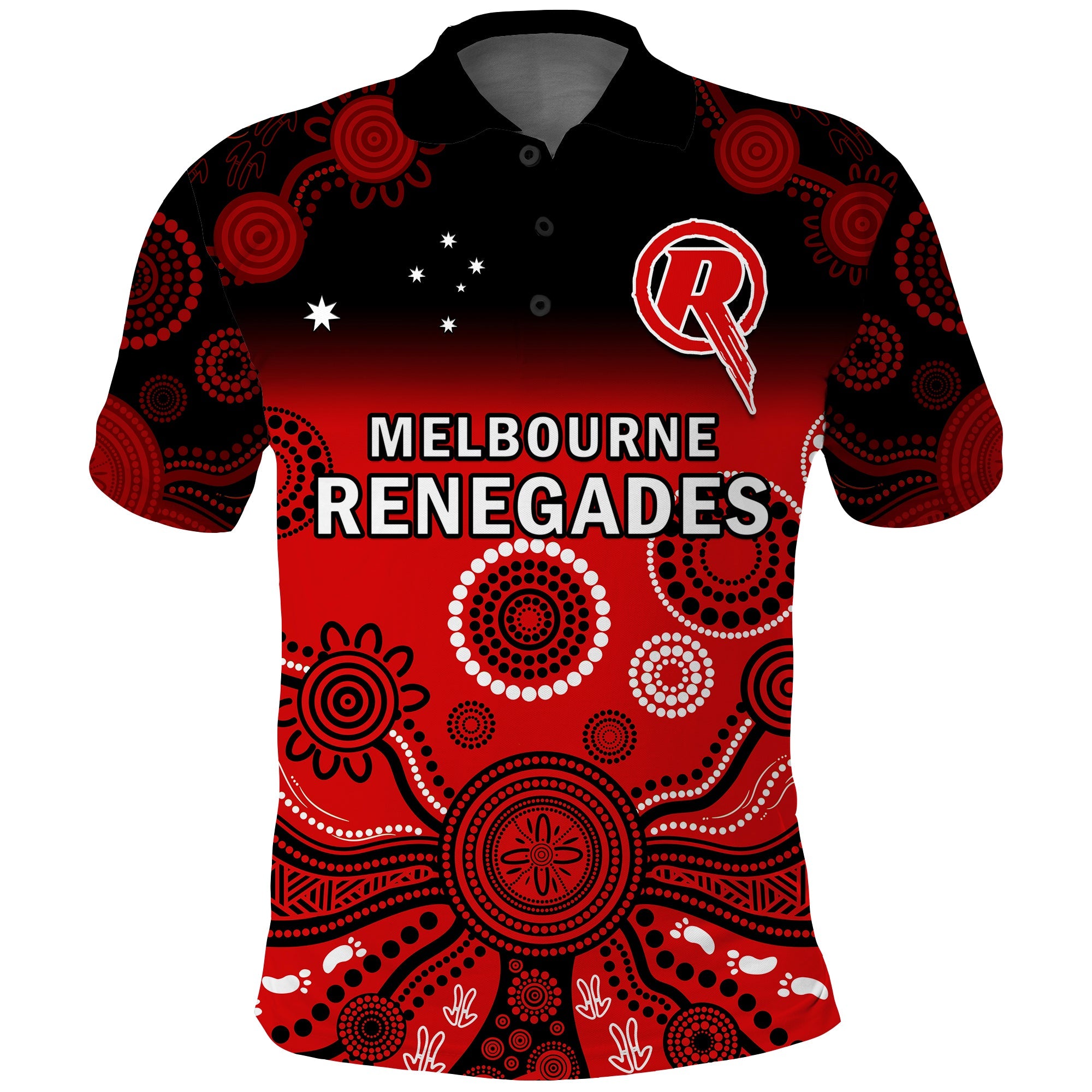 (Custom Text And Number) Renegades Cricket Polo Shirt Melbourne Gradient Aboriginal Art - Vibe Hoodie Shop