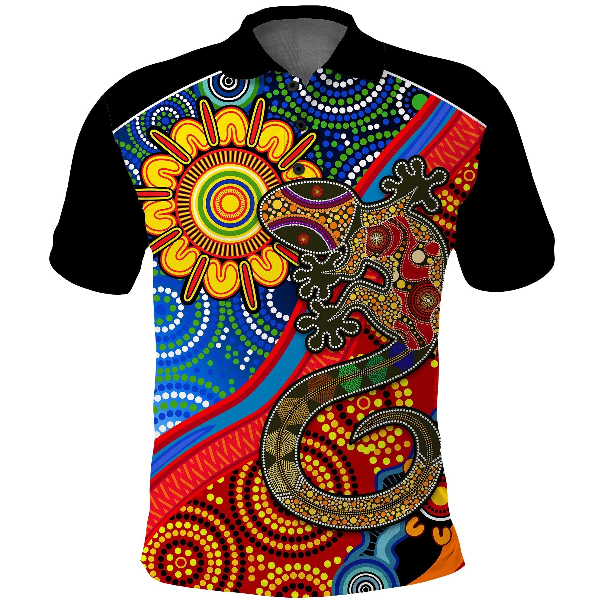 Australia Lizard and Sun Polo Shirt Aboriginal Art Speical - Vibe Hoodie Shop