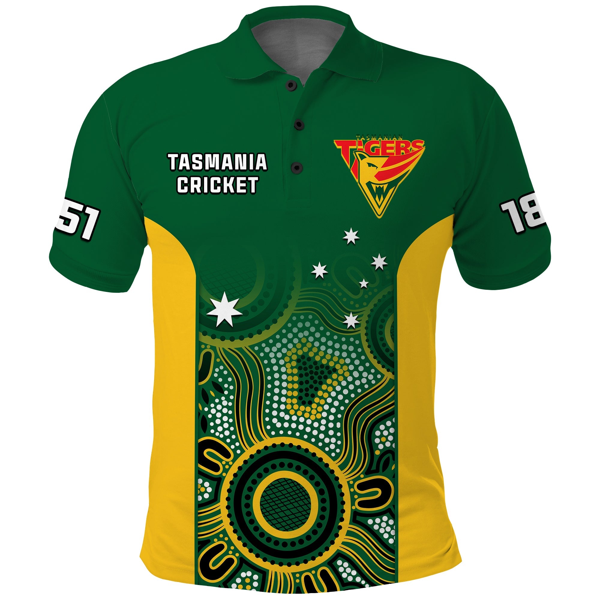 (Custom Text And Number) Tasmania Cricket 2023 Polo Shirt Tigers Sheffield Shield Indigenous - Vibe Hoodie Shop