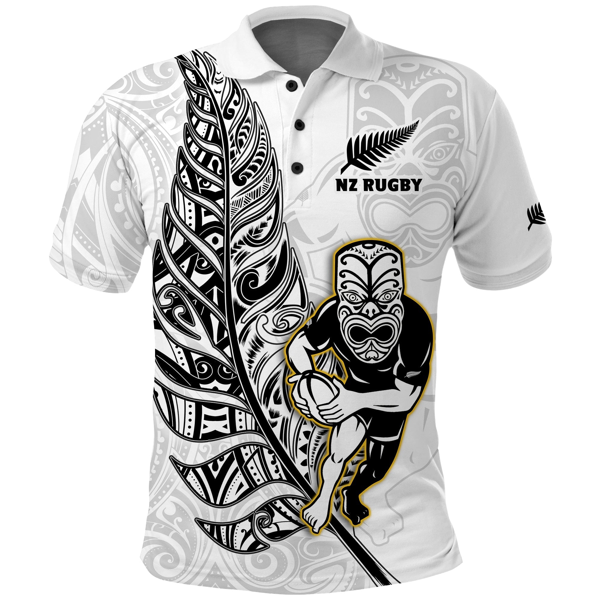 New Zealand Silver Fern Rugby Polo Shirt All Black Maori Version White - Vibe Hoodie Shop