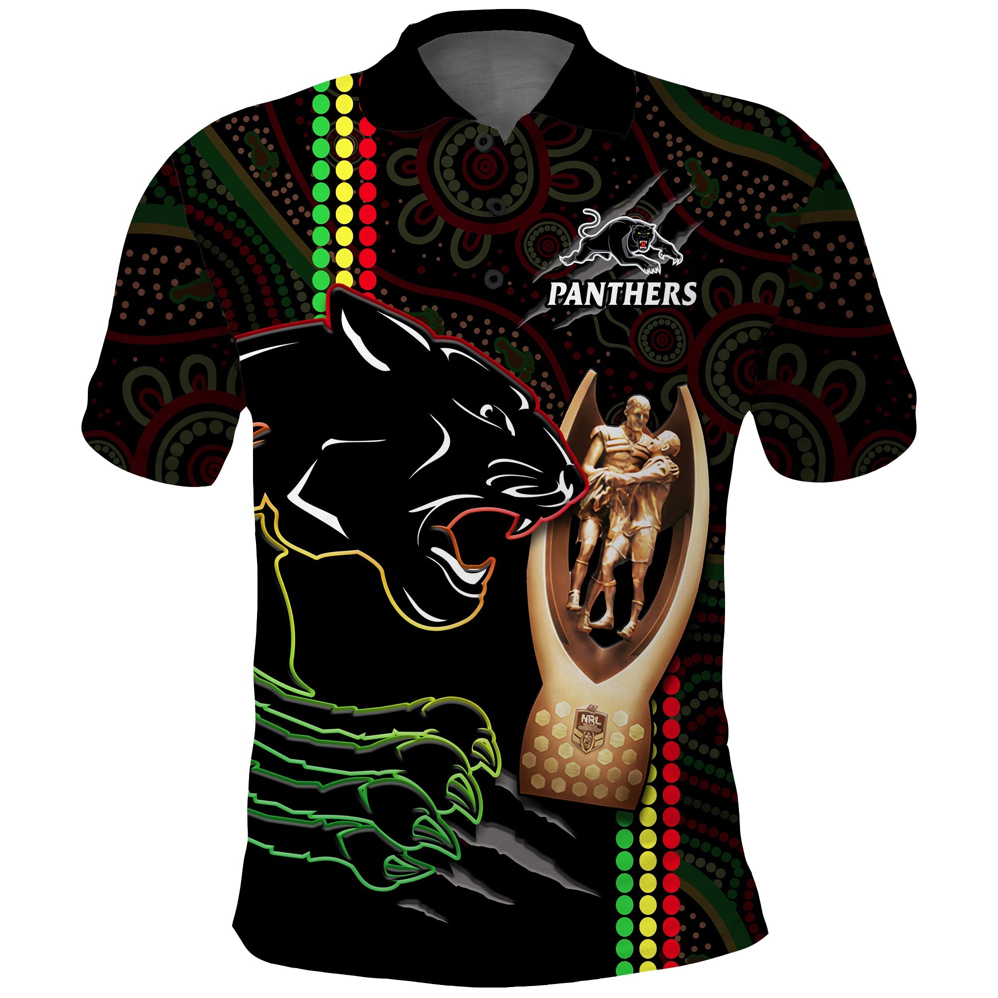 (Custom Text And Number) Panthers Rugby Polo Shirt The Riff 2022 Premiers Aboriginal Art - Vibe Hoodie Shop