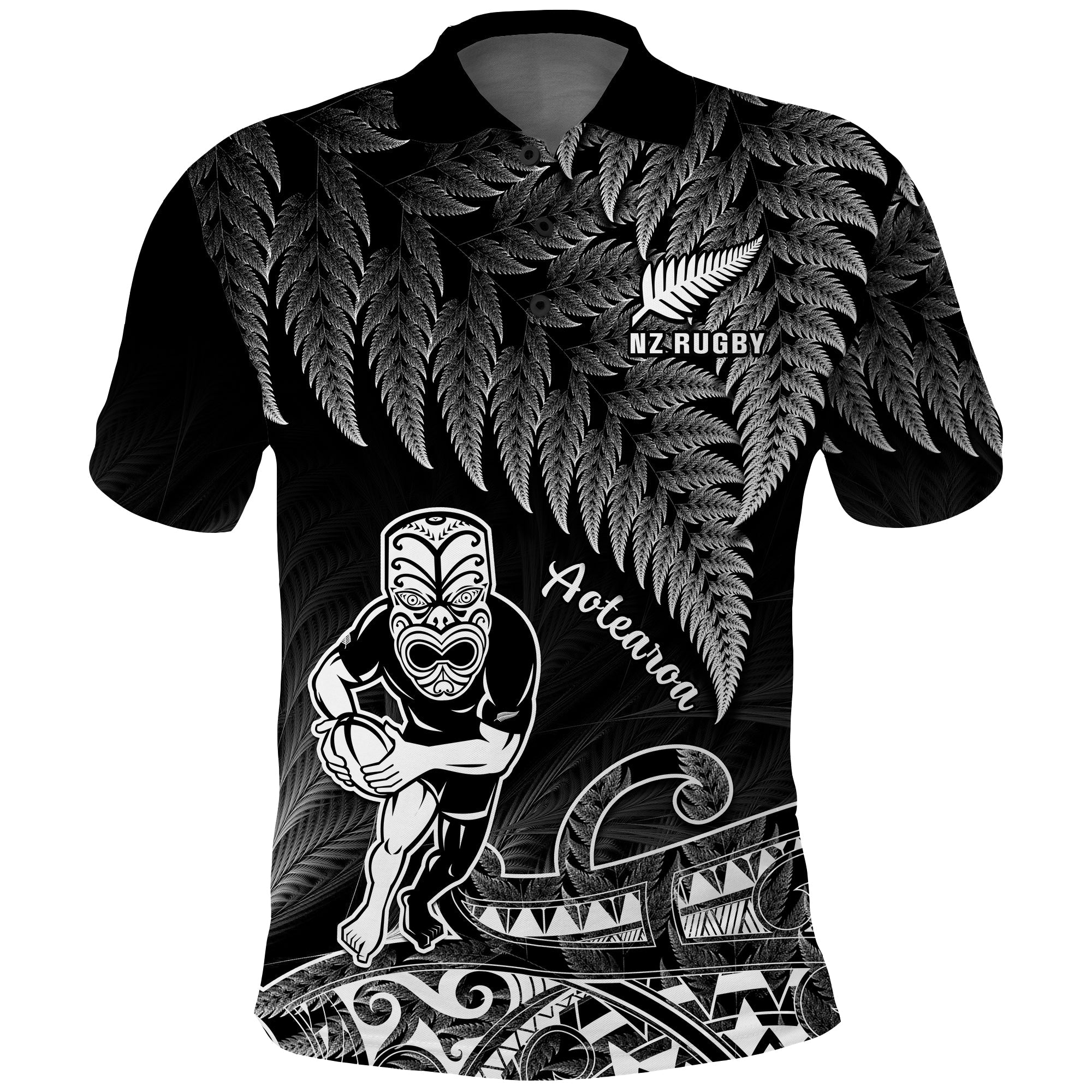 (Custom Text And Number) New Zealand Silver Fern Rugby Polo Shirt All Black Koru Maori - Vibe Hoodie Shop