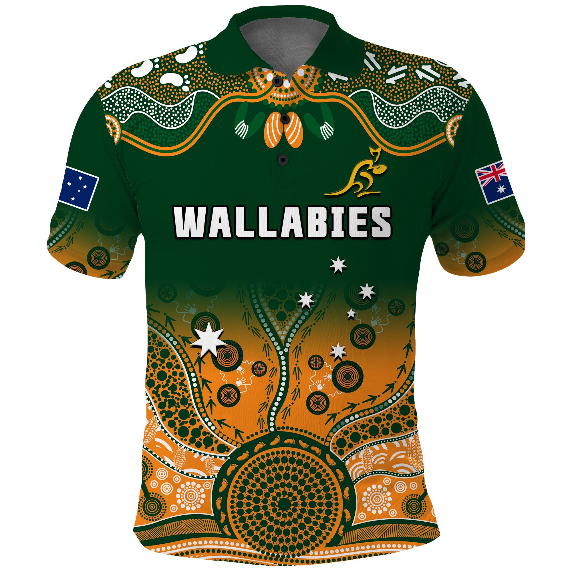 Australia Rugby Polo Shirt Wallabies Kangaroo Green Aboriginal - Vibe Hoodie Shop