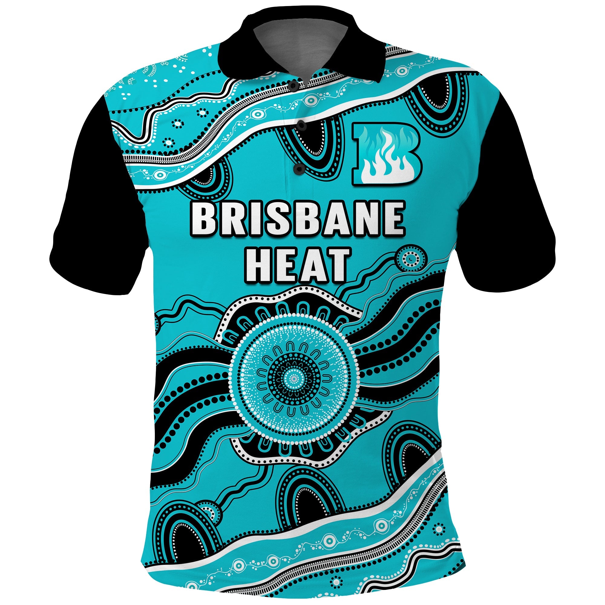 (Custom Text And Number) Brisbane Heat Cricket Polo Shirt Aboriginal Painting - Vibe Hoodie Shop