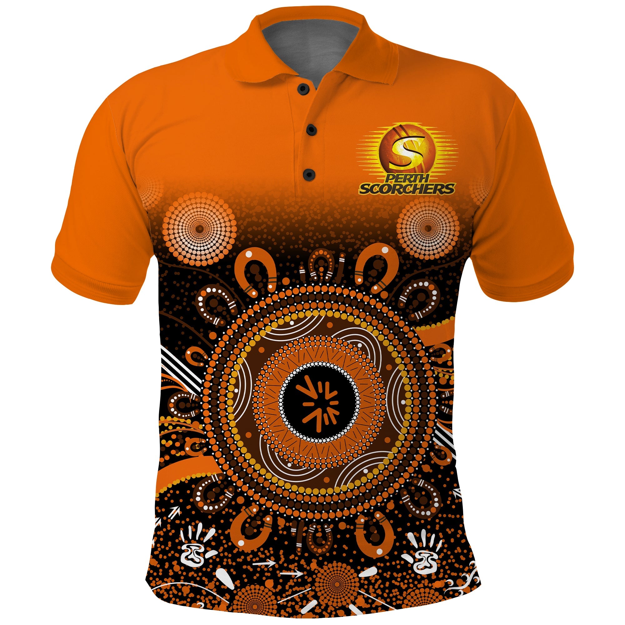 Perth Scorchers Polo Shirt Aboriginal Sunshine - Vibe Hoodie Shop