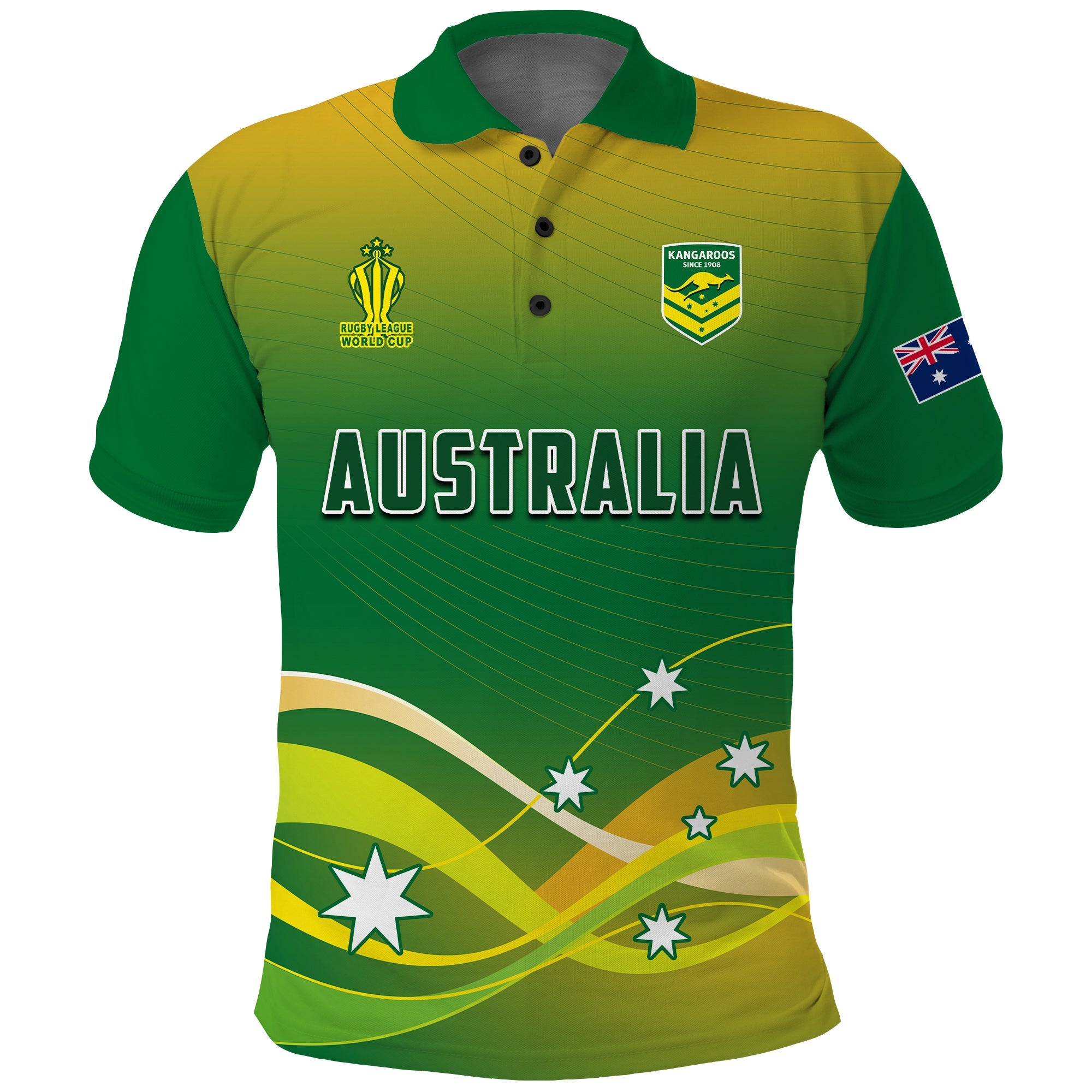 (Custom Text and Number) Australia Rugby Polo Shirt Champions RLWC Kangaroos World Cup Rugby - Vibe Hoodie Shop