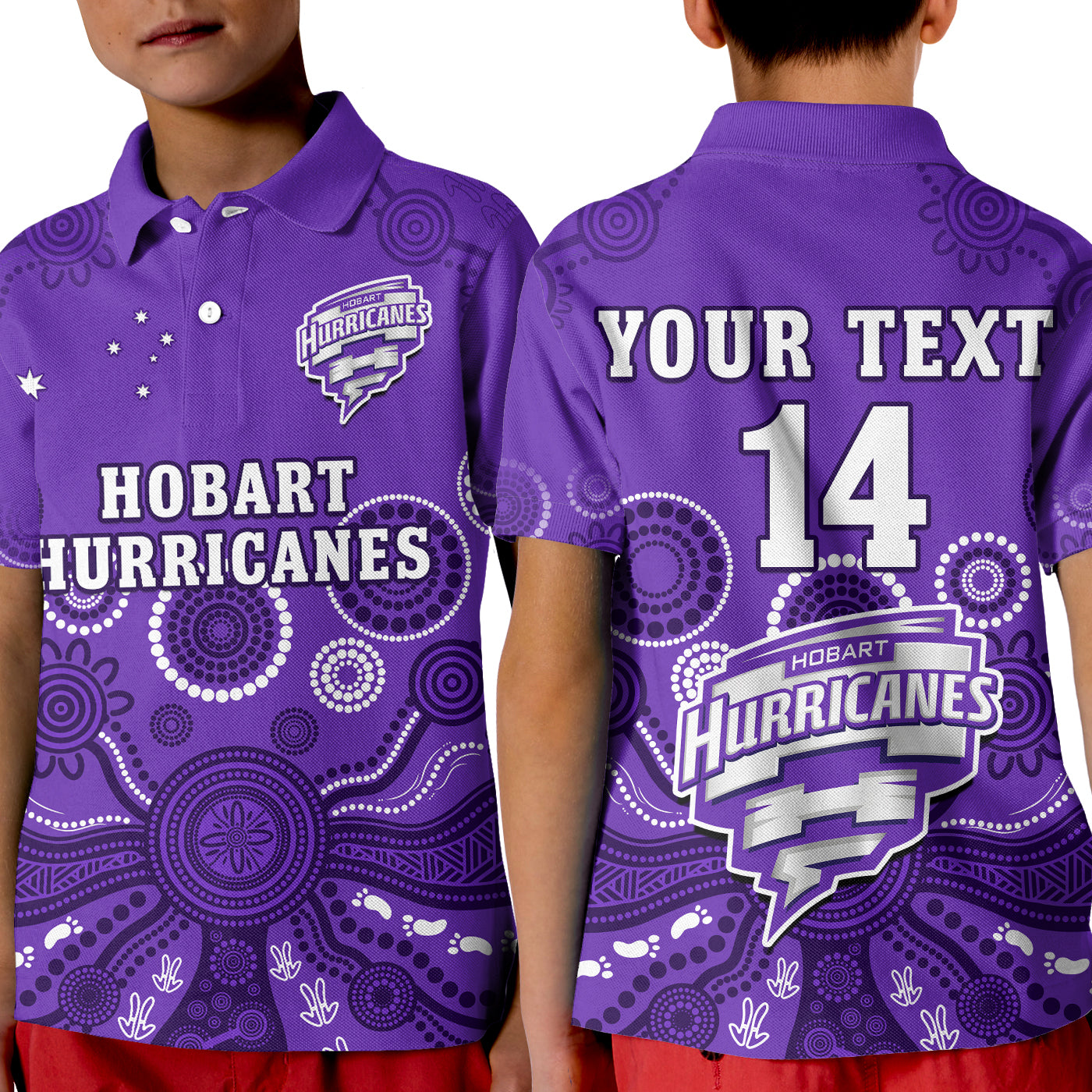 (Custom Text And Number) Hobart Hurricanes Cricket Polo Shirt KID Indigenous Artsy - Vibe Hoodie Shop