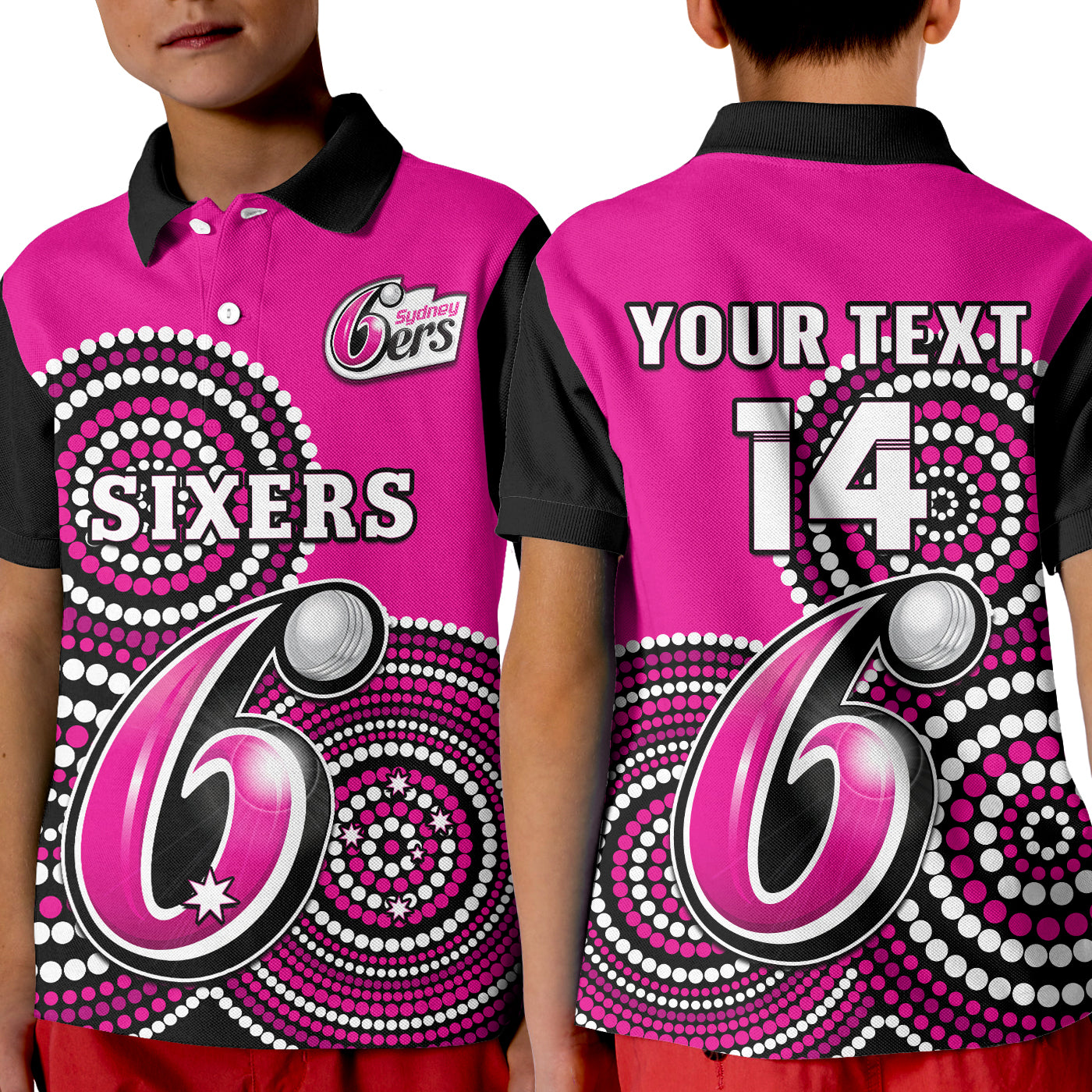 (Custom Text And Number) Sydney Sixers Cricket Polo Shirt Champions BBL12 Proud Indigenous Art - Vibe Hoodie Shop