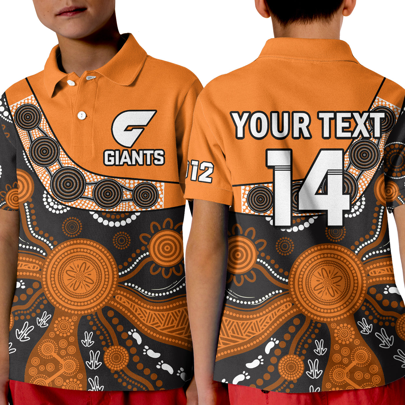 (Custom Text And Number) Greater Western Sydney Football Polo Shirt KID Giants 2012 Boomerang Indigenous Pattern - Vibe Hoodie Shop