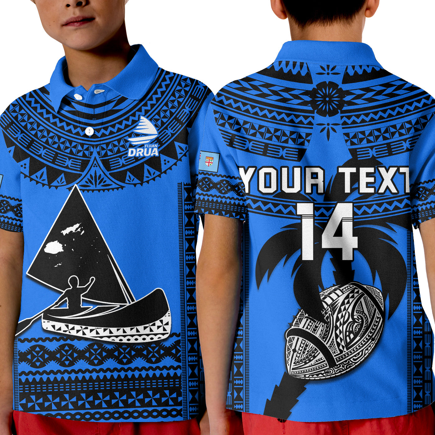 (Custom Text And Number) Fiji Rugby Polo Shirt KID Fijian Drua Super Polynesian Special Tapa Pattern - Vibe Hoodie Shop