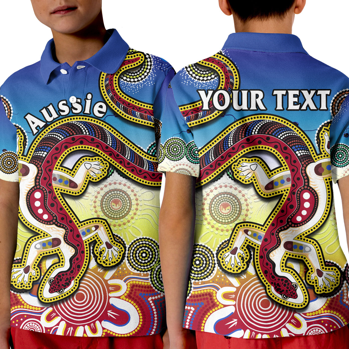 (Custom Personalised) Australia Polo Shirt KID Indigenous Red Lizard Love Aussie Artsy - Vibe Hoodie Shop