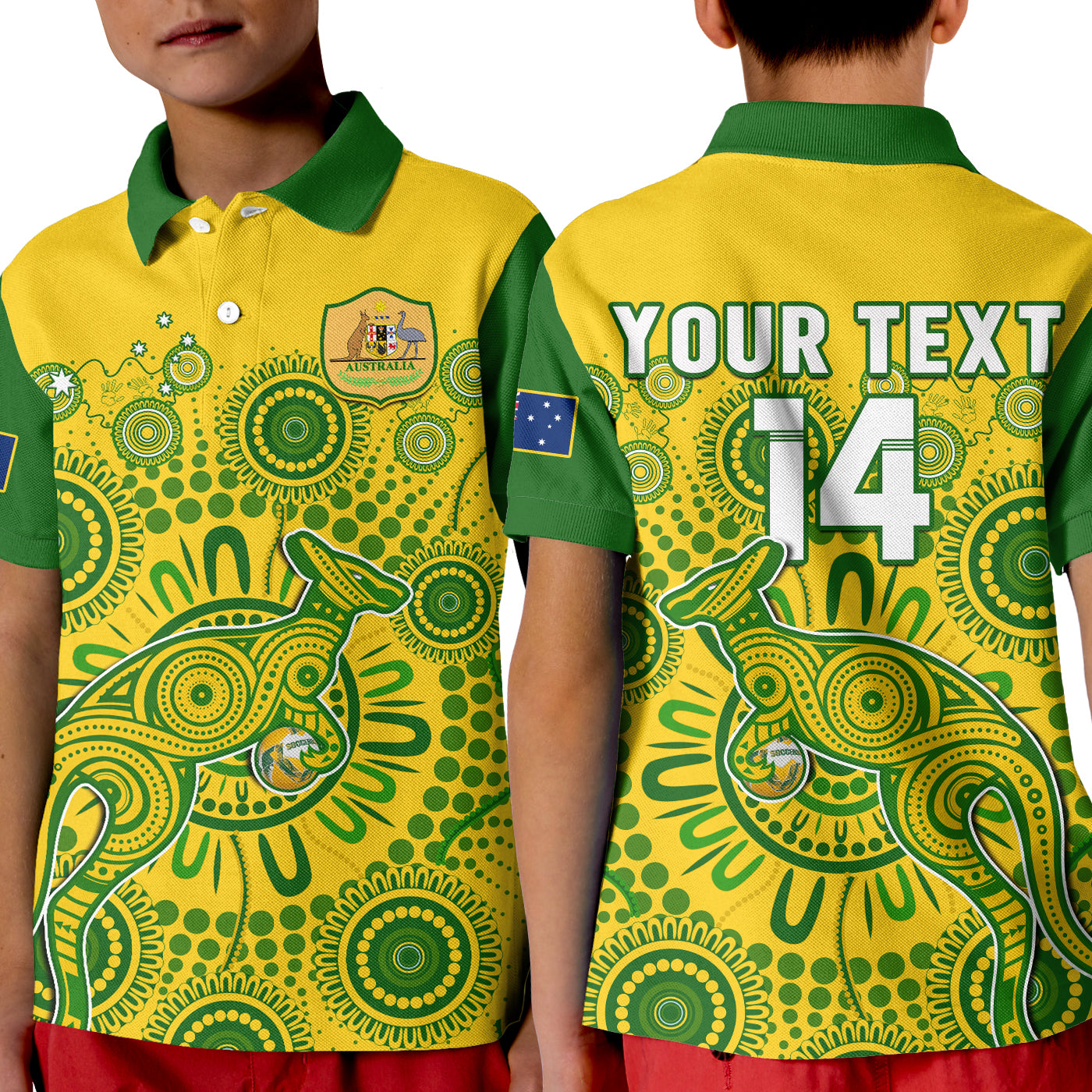 (Custom Text And Number) Australia Soccer Polo Shirt KID Socceroos Kangaroo Aussie Indigenous National Color - Vibe Hoodie Shop