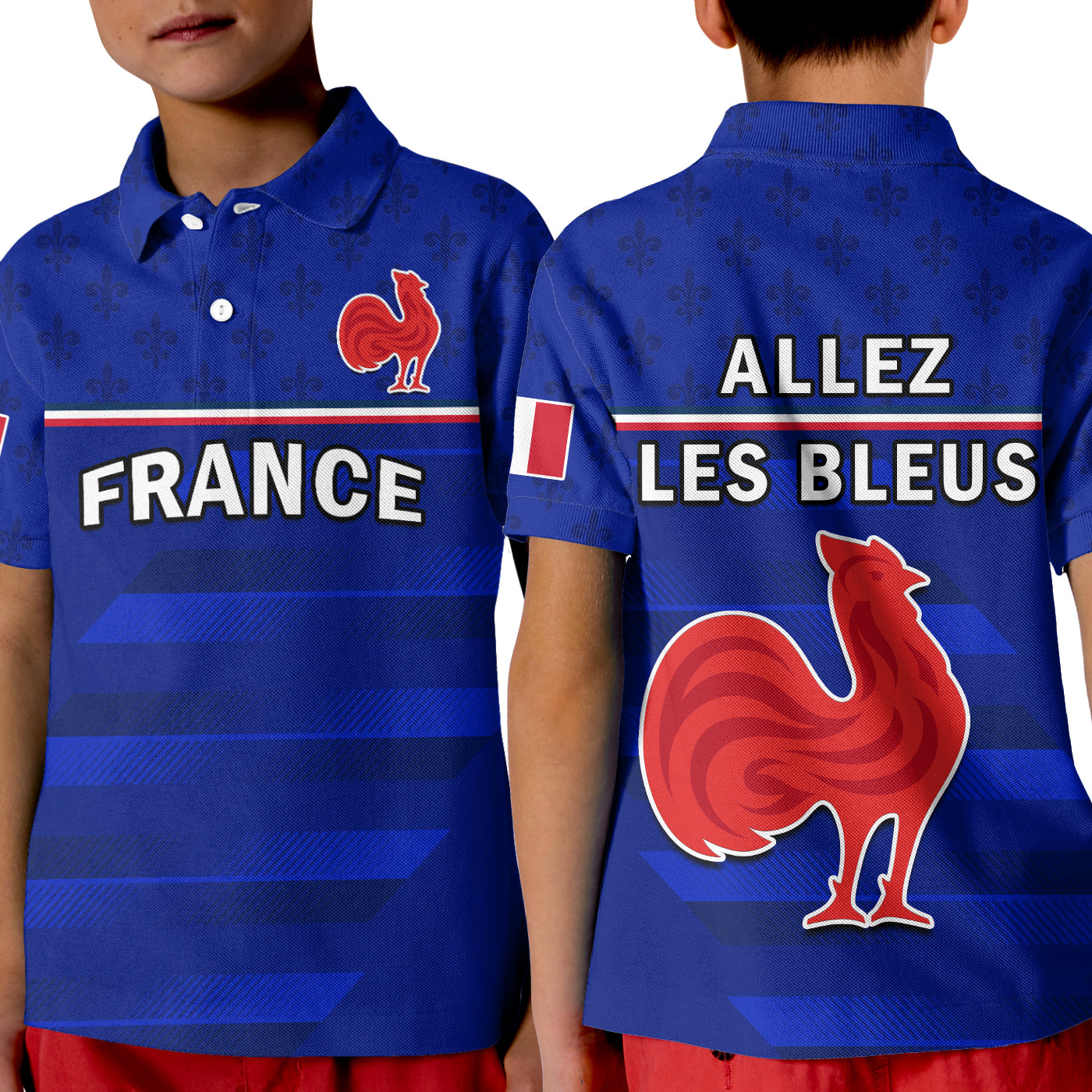 (Custom Text And Number) France Rugby Polo Shirt KID Outgoing Tour Allez Les Bleus - Vibe Hoodie Shop