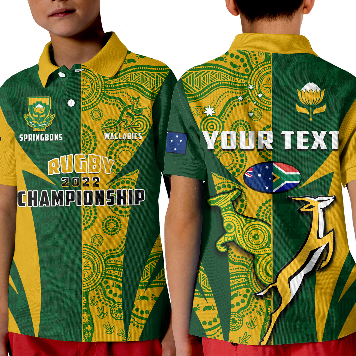 (Custom Personalised) Australia Rugby and South Africa Rugby Polo Shirt KID Wallabies Mix Springboks Sporty - Vibe Hoodie Shop