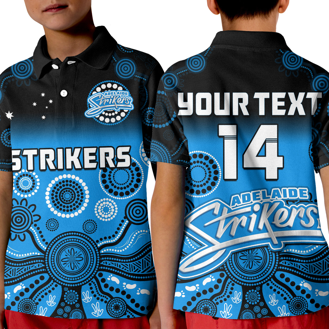 (Custom Text And Number) Adelaide Strikers Polo Shirt KID Gradient Aboriginal Dot Painting - Vibe Hoodie Shop