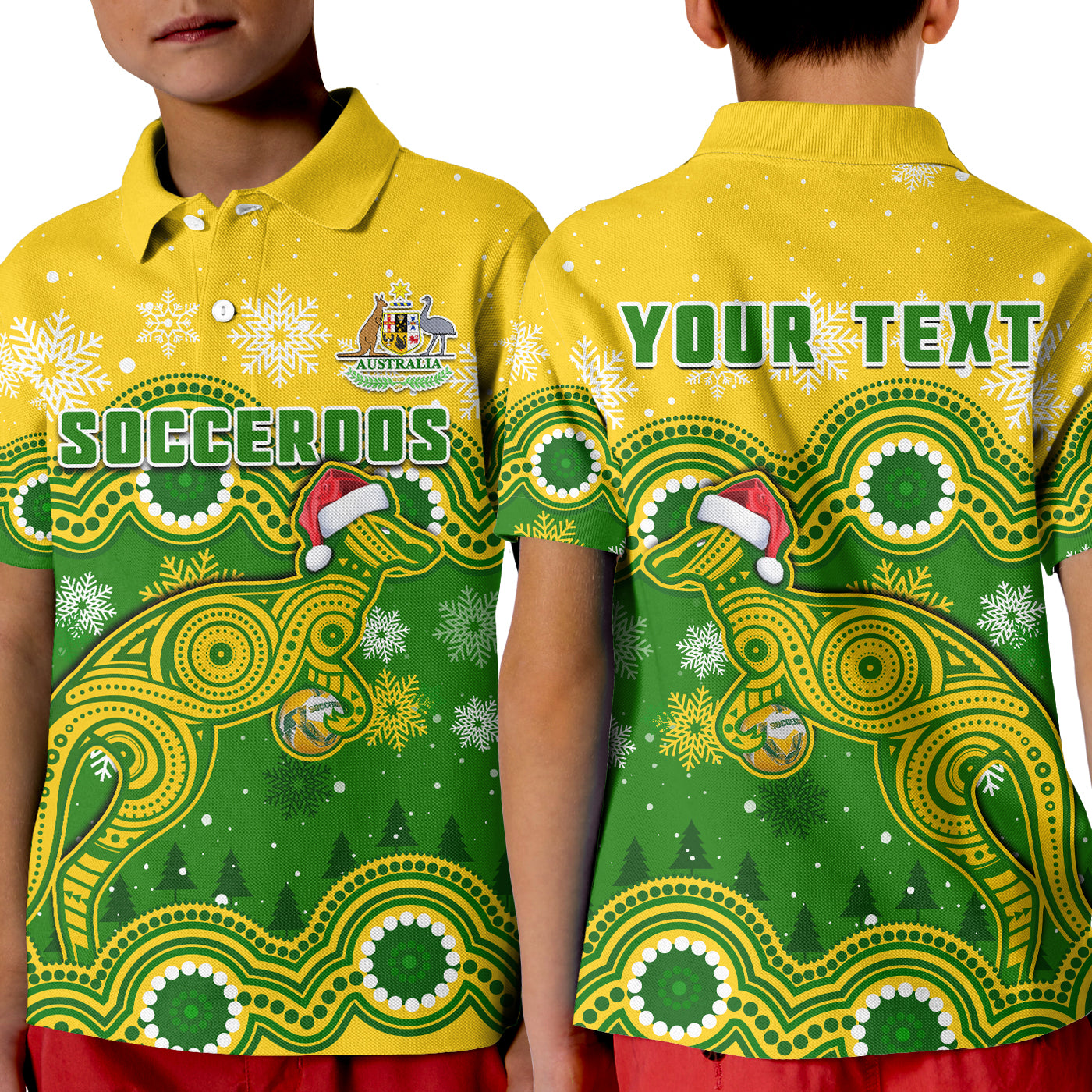 (Custom Personalised) Australia Soccer Christmas Polo Shirt KID Socceroos Indigenous Kangaroo - Vibe Hoodie Shop