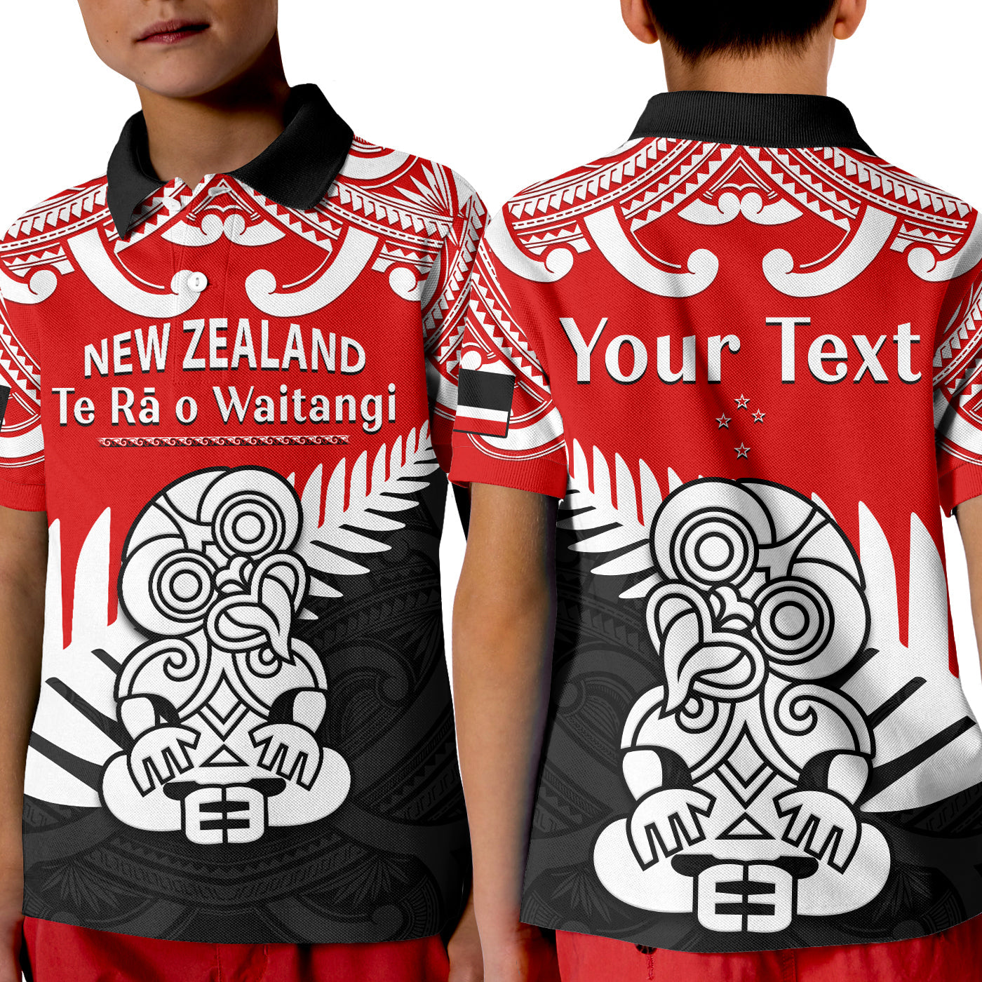 (Custom Personalised) Waitangi Day Polo Shirt KID Tino Rangatiratanga Flag With Tiki Maori Fern - Vibe Hoodie Shop