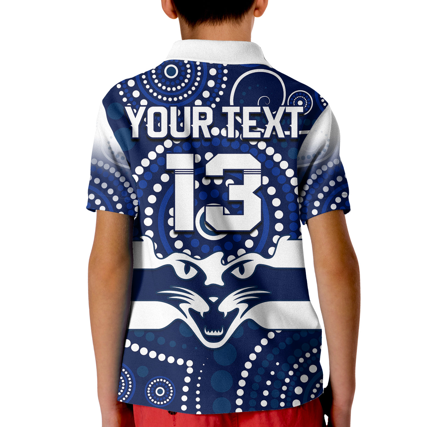 (Custom Text and Number) Cats Football Polo Shirt Aboriginal Australian Premiers 2022 Proud Geelong Cartoon - Vibe Hoodie Shop