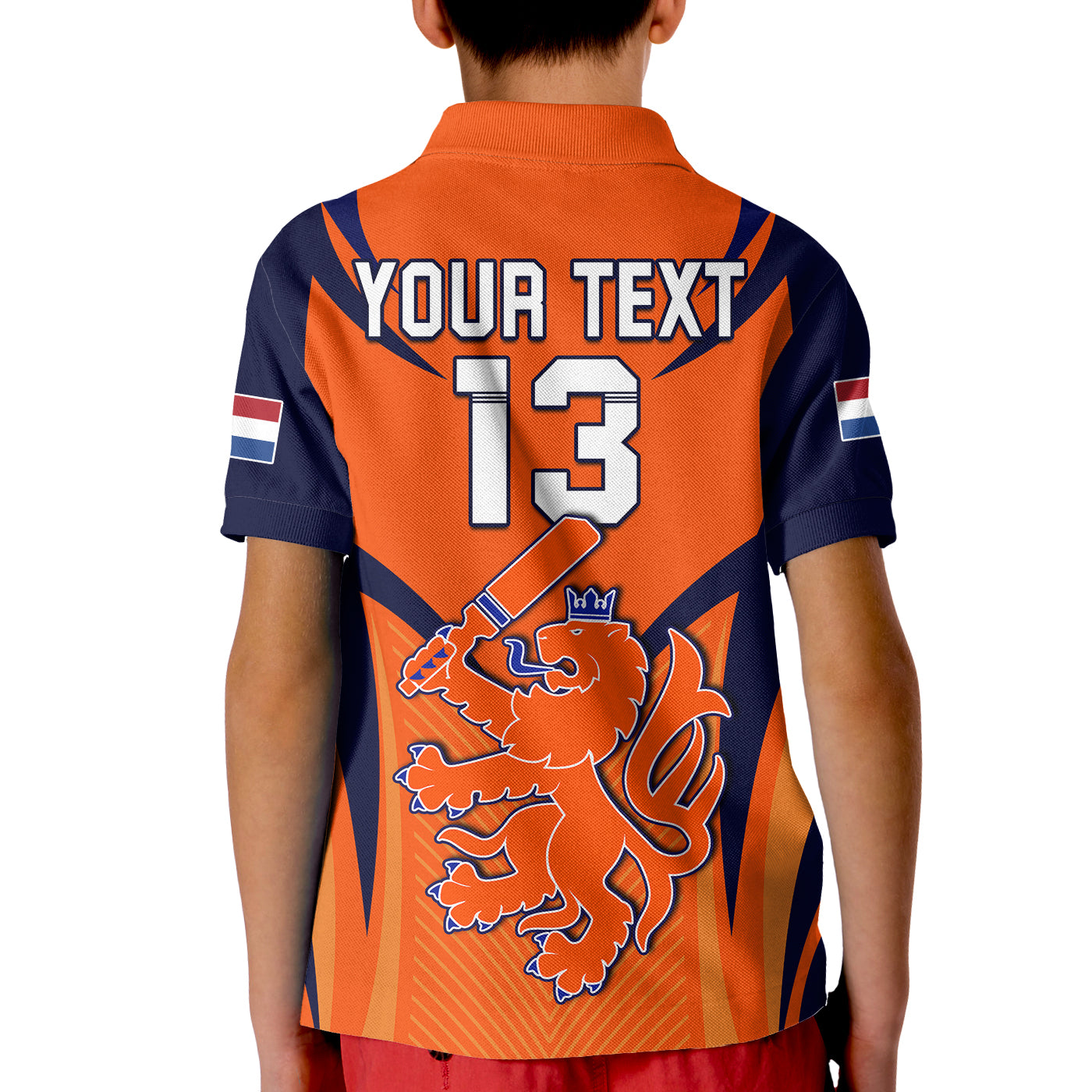 (Custom Text and Number) Netherlands Cricket Polo Shirt KID T20 World Cup Nederland Lion - Vibe Hoodie Shop