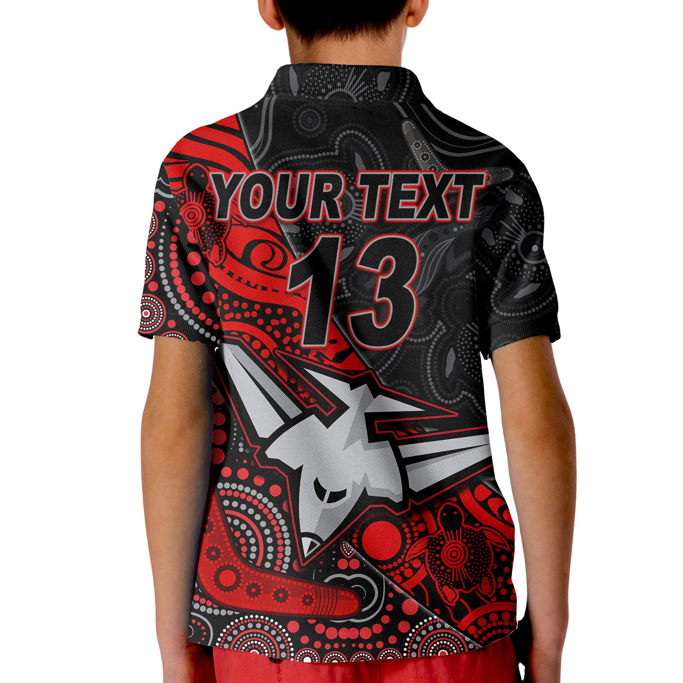 (Custom Text and Number) Bombers Football Polo Shirt KID Essendon Aboriginal - Vibe Hoodie Shop