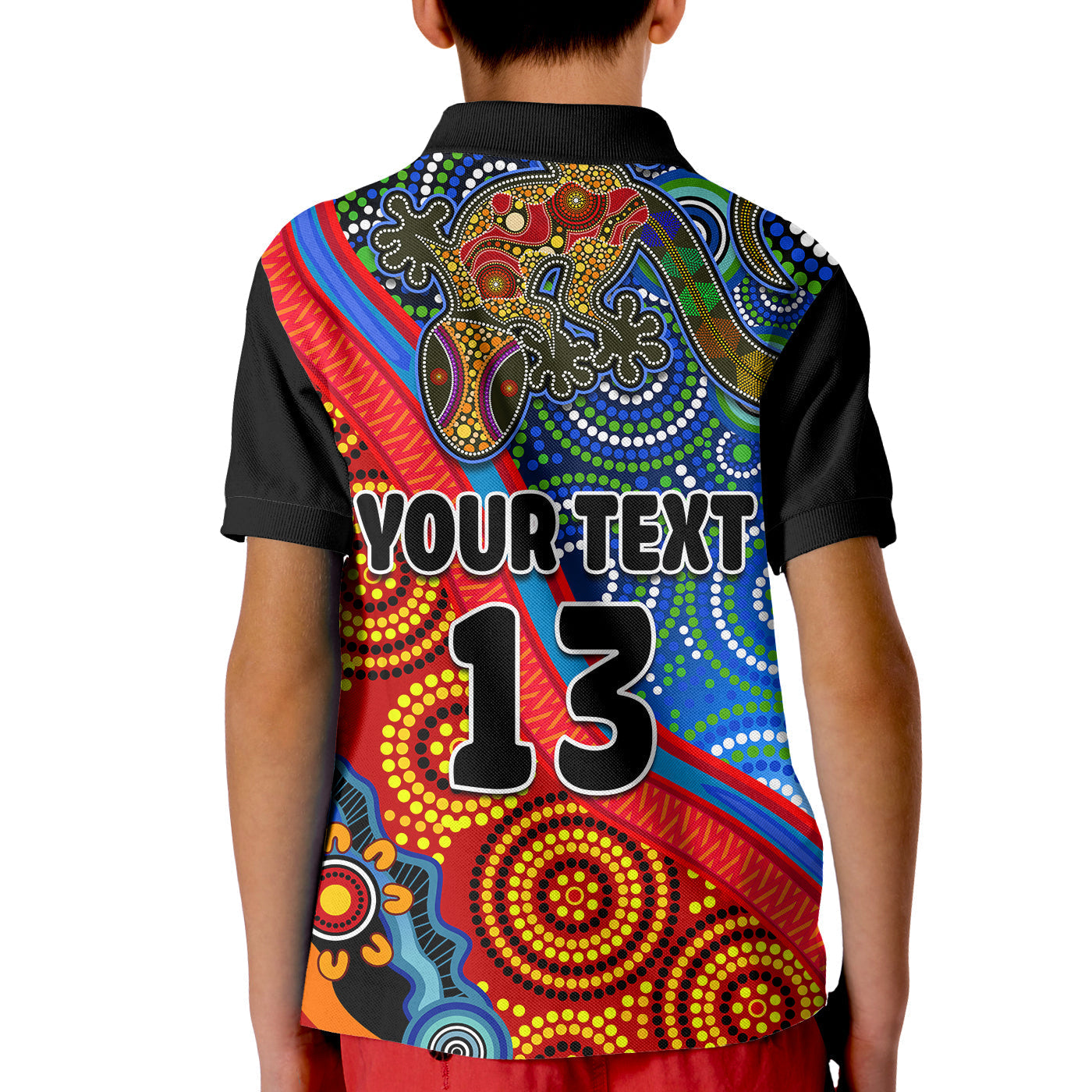 (Custom Text and Number) Australia Lizard and Sun Polo Shirt KID Aboriginal Art Speical - Vibe Hoodie Shop