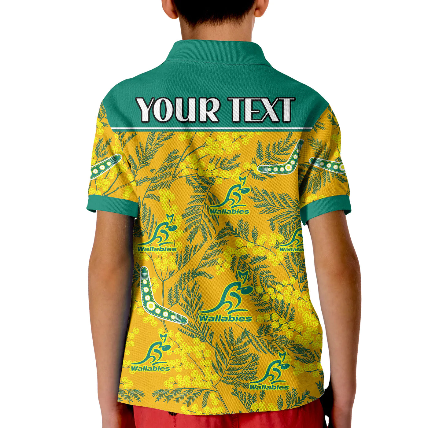 (Custom Personalised) Wallabies Rugby Polo Shirt KID Golden Wattle Aboriginal Boomerang Style Hawaii - Vibe Hoodie Shop