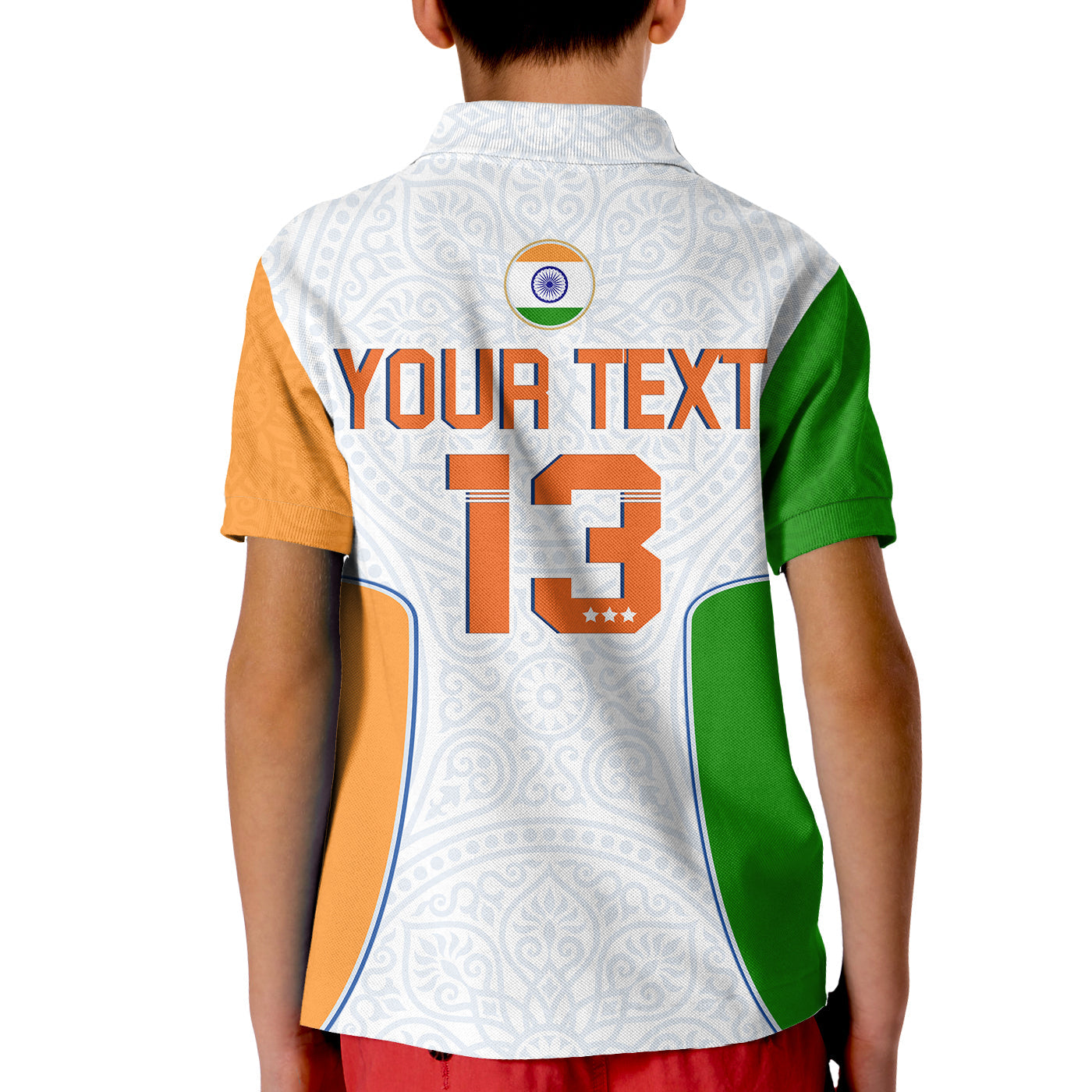 (Custom Text and Number) India Cricket Polo Shirt KID Champions Indian Sun Pattern Style Flag - Vibe Hoodie Shop