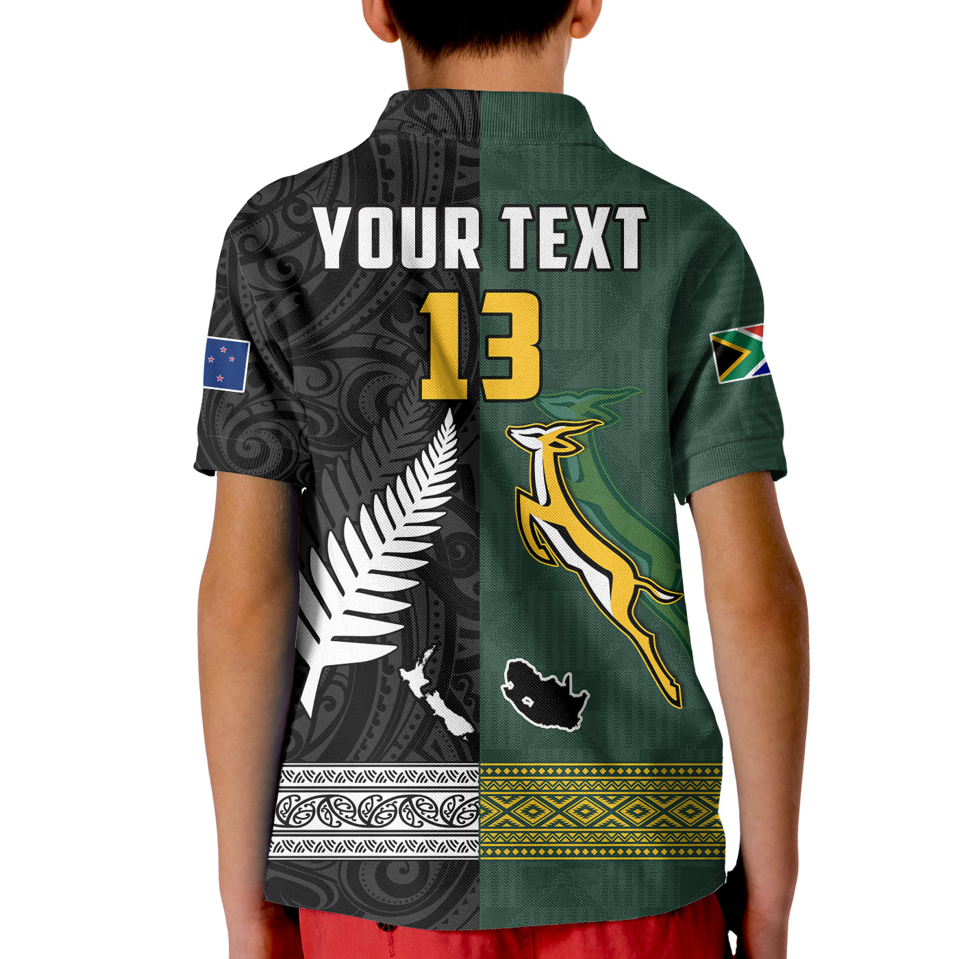 (Custom Text and Number) South Africa Protea and New Zealand Fern Polo Shirt Rugby Go Springboks vs All Black - Vibe Hoodie Shop