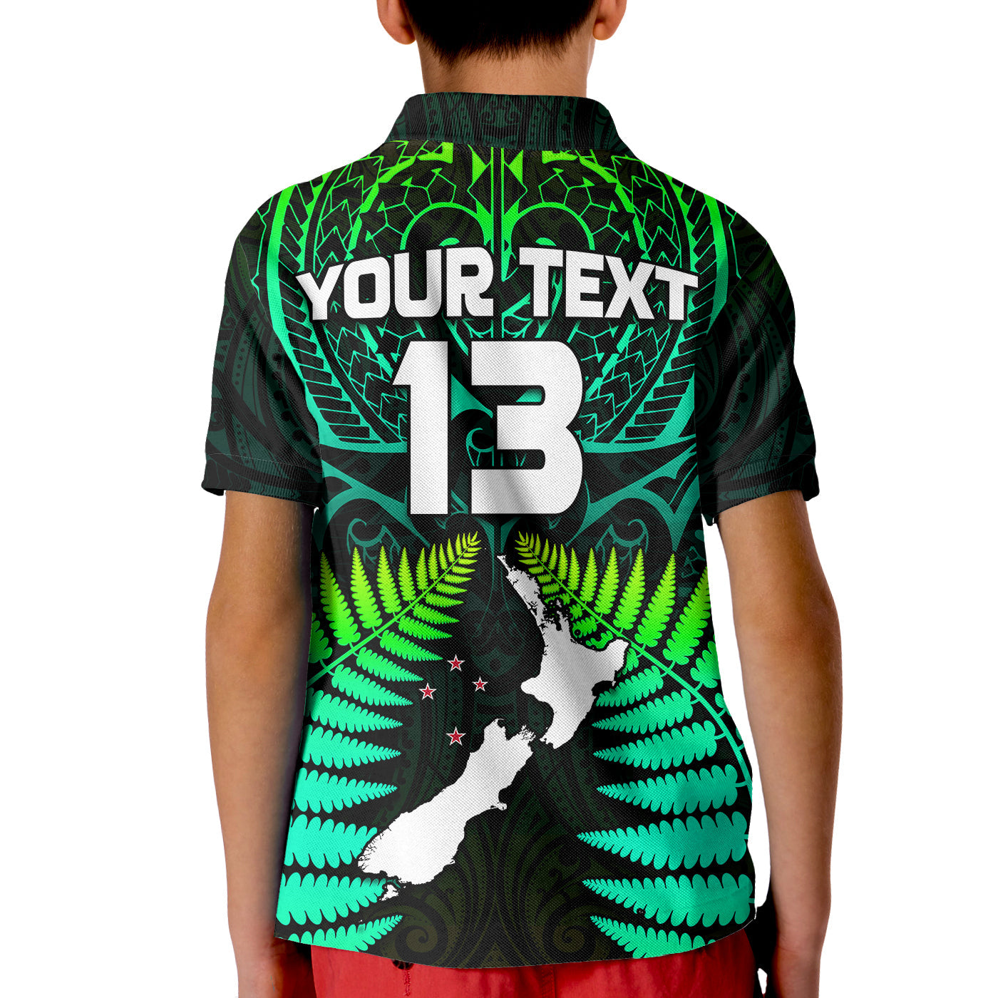 (Custom Text and Number) Aotearoa Fern Polo Shirt KID New Zealand Hei Tiki Green Style - Vibe Hoodie Shop