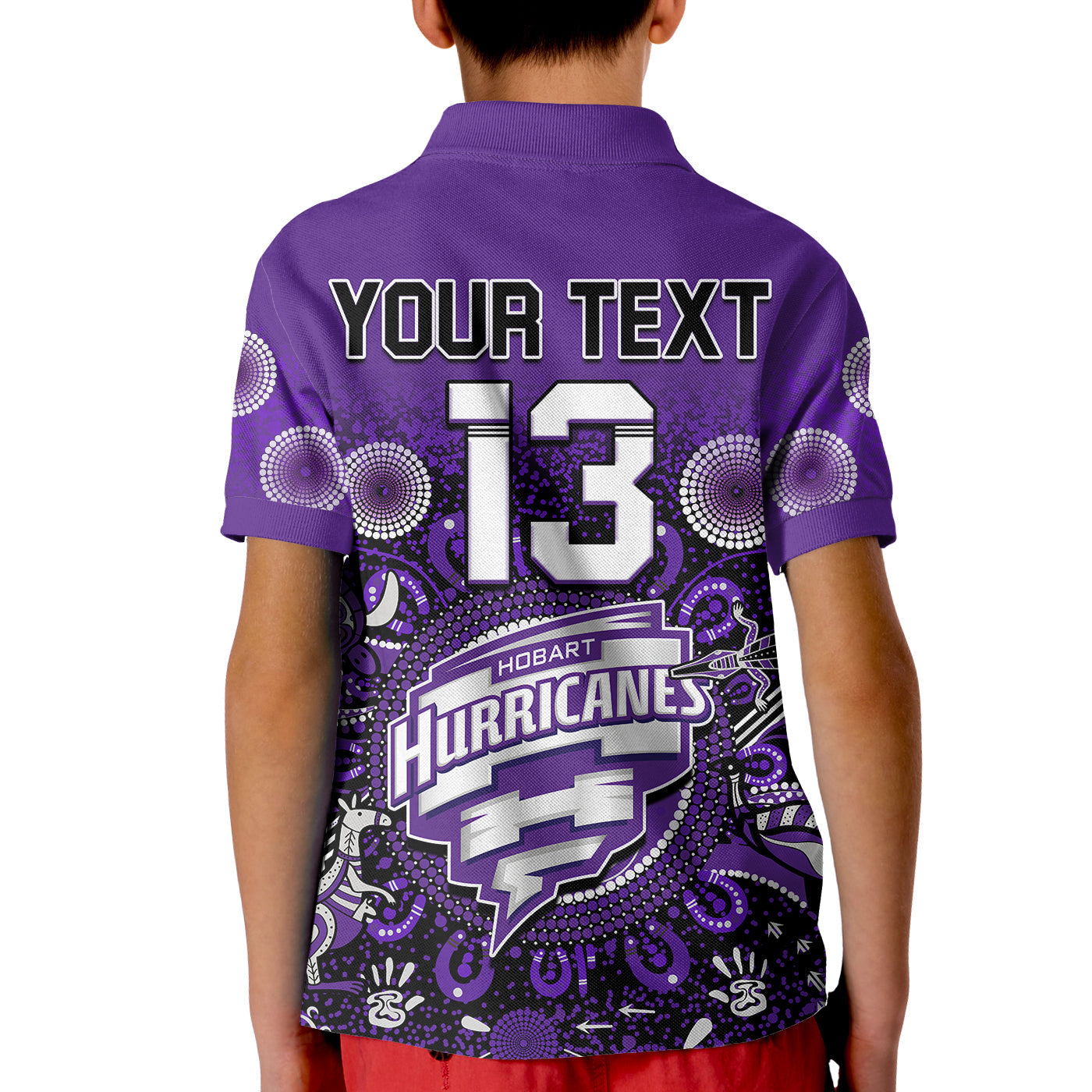 (Custom Text and Number) Hobart Hurricanes Polo Shirt KID Cricket Aboriginal - Vibe Hoodie Shop