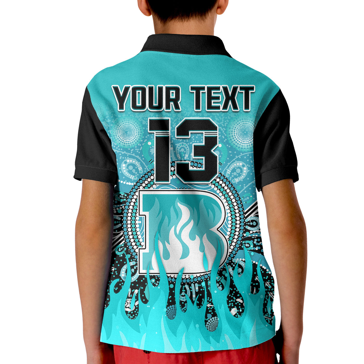 (Custom Text and Number) Brisbane Heat Polo Shirt KID Aboriginal Dot Fire Australia Cricket - Vibe Hoodie Shop