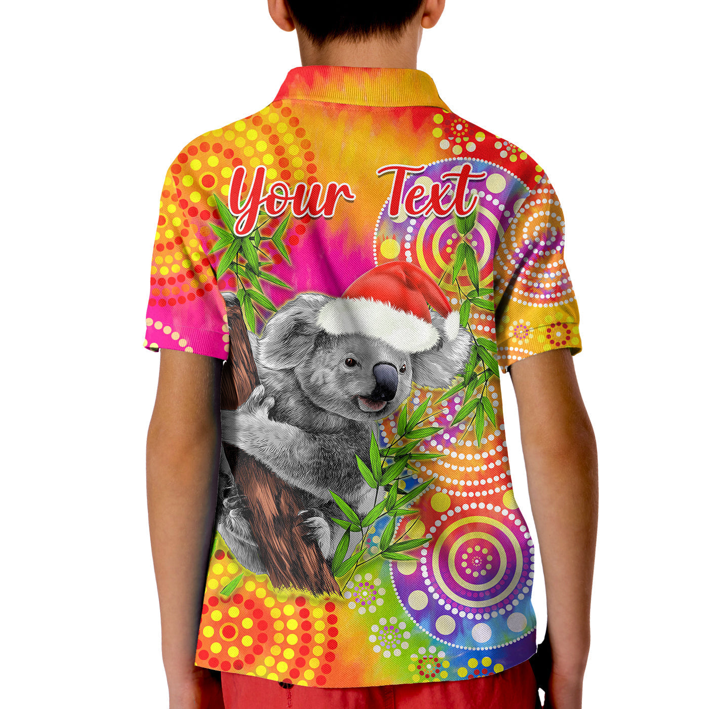 (Custom Personalised) Australia Koala Aboriginal Polo Shirt KID Rainbow Tie Dye Merry Christmas - Vibe Hoodie Shop