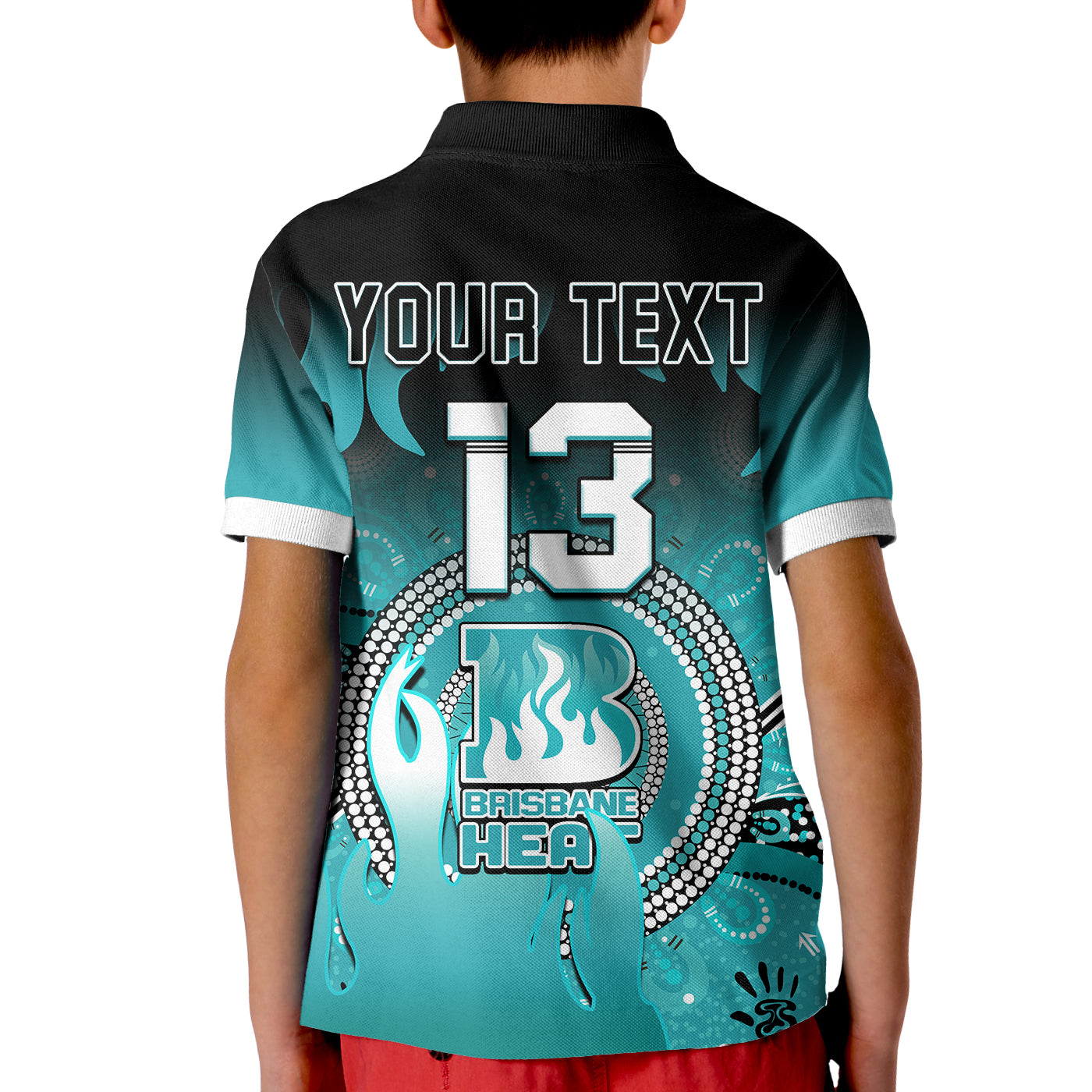 (Custom Text and Number) Brisbane Heat Polo Shirt KID Aboriginal Sunshine - Vibe Hoodie Shop