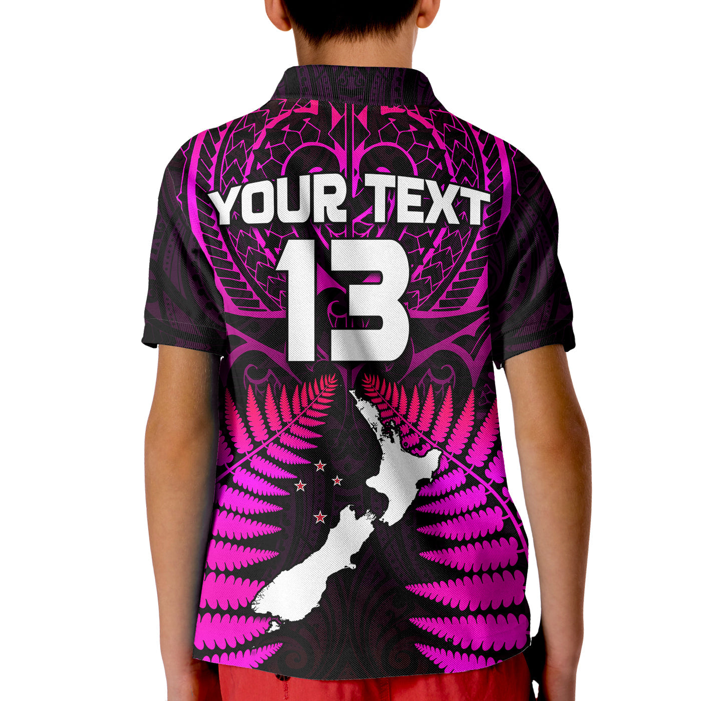 (Custom Text and Number) Aotearoa Fern Polo Shirt KID New Zealand Hei Tiki Purple Style - Vibe Hoodie Shop