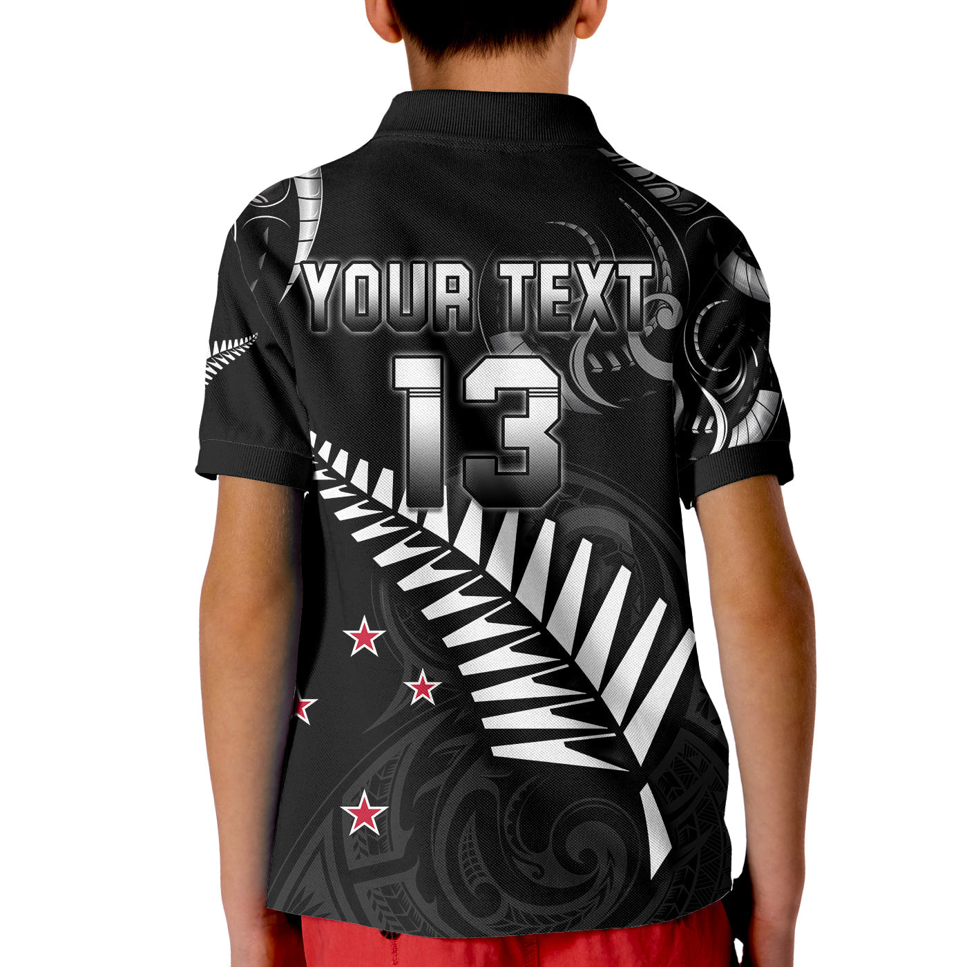 (Custom Text and Number) New Zealand Cricket Polo Shirt KID Go Black Cap Champions Mix Maori Kiwis - Vibe Hoodie Shop