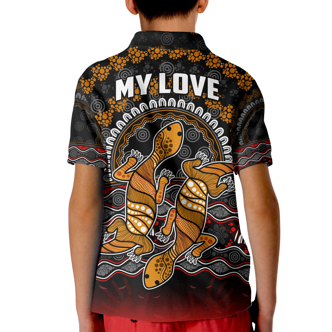 (Custom Personalised) Australia Valentine Polo Shirt KID Aboriginal Couple Lizards MY LOVE - Vibe Hoodie Shop