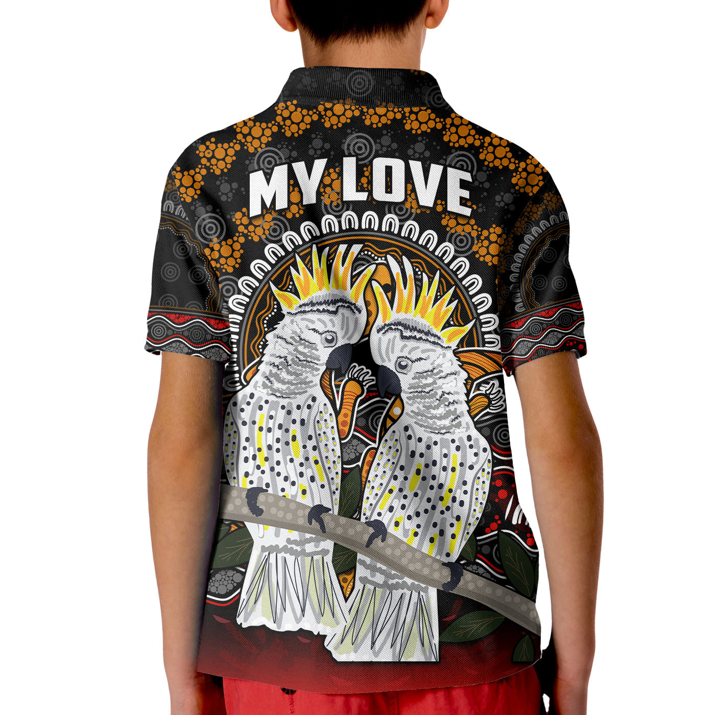 (Custom Personalised) Australia Valentine Polo Shirt KID Aboriginal Couple Cockatoos MY LOVE - Vibe Hoodie Shop