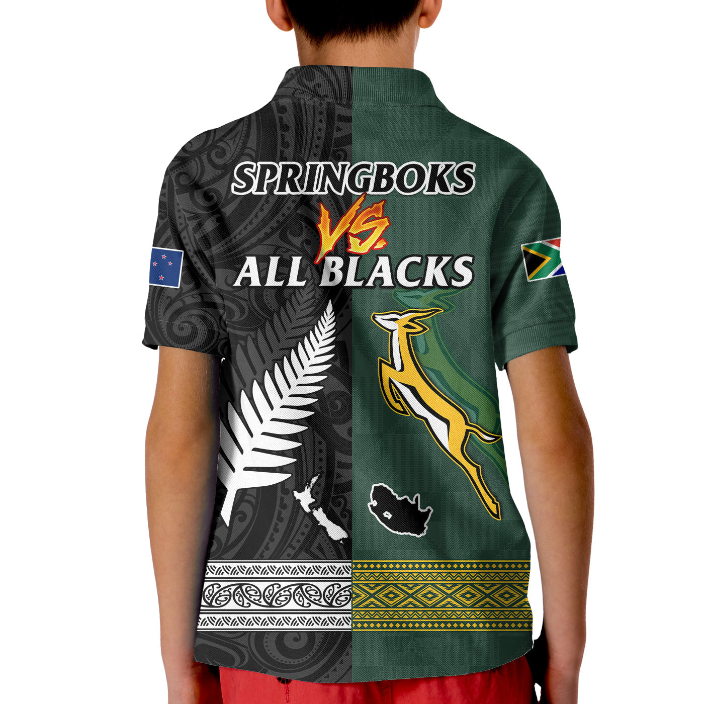 South Africa Protea and New Zealand Fern Polo Shirt KID Rugby Go Springboks vs All Black - Vibe Hoodie Shop