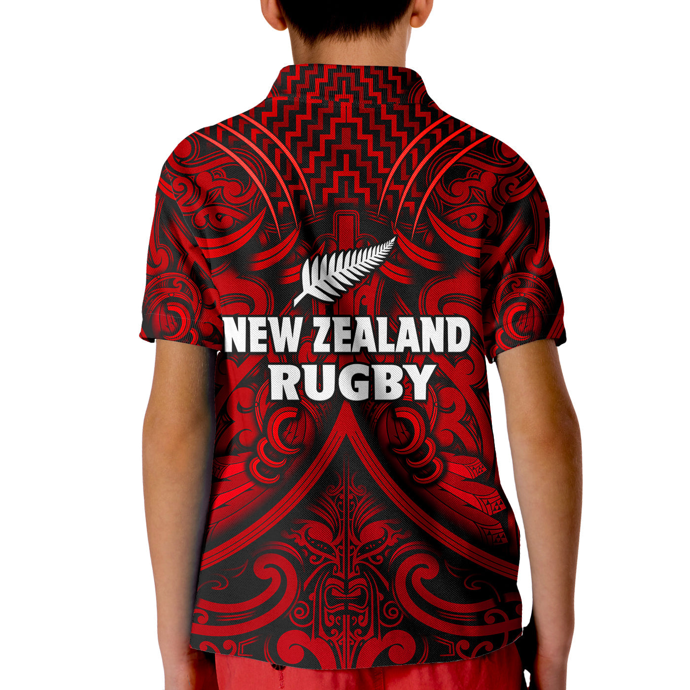 New Zealand Silver Fern Rugby Polo Shirt All Black Red NZ Maori Pattern - Vibe Hoodie Shop